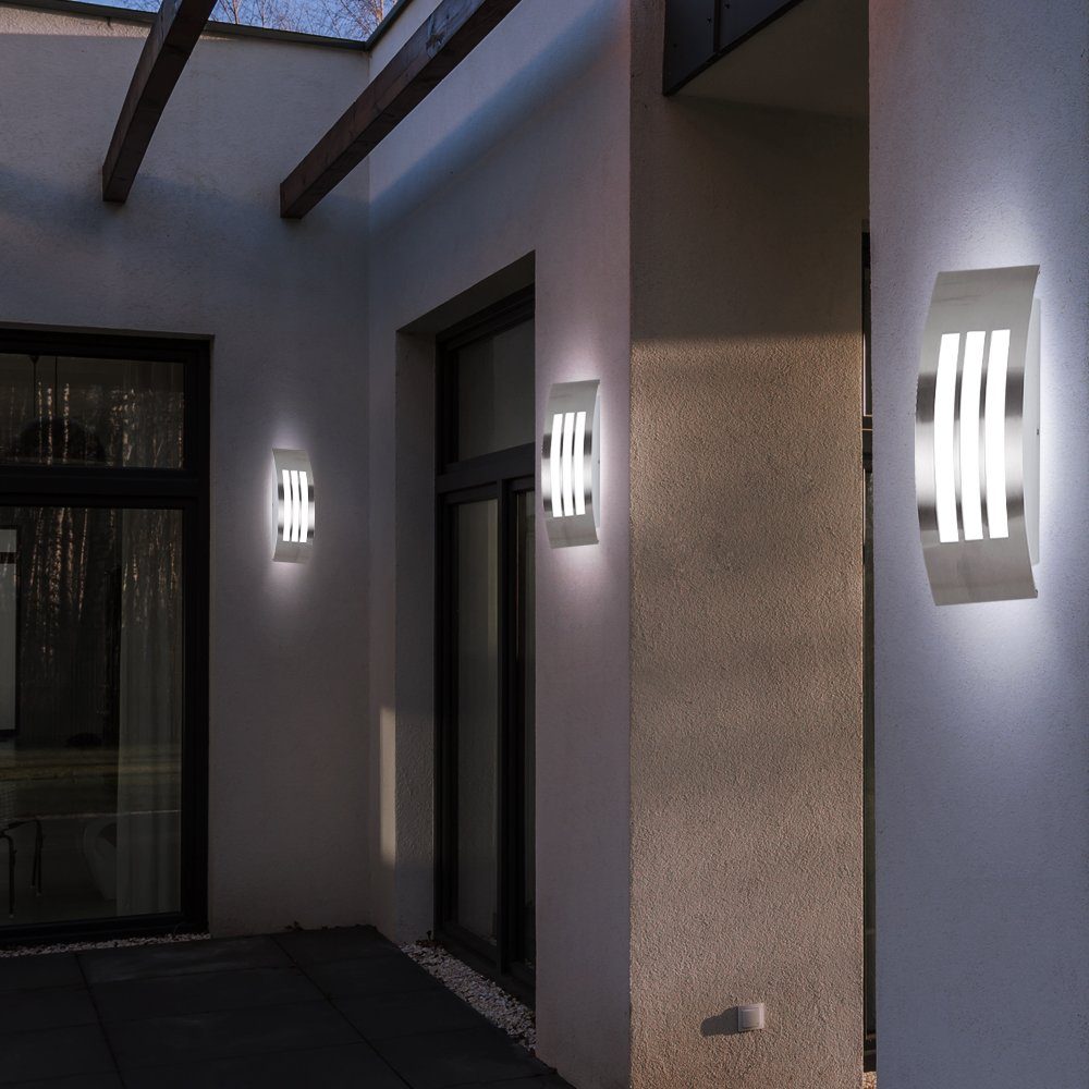 etc-shop Außen-Wandleuchte, Leuchtmittel inklusive, Warmweiß, Außenwandleuchten Fassadenlampe silber Wandlampe LED Gartenleuchte