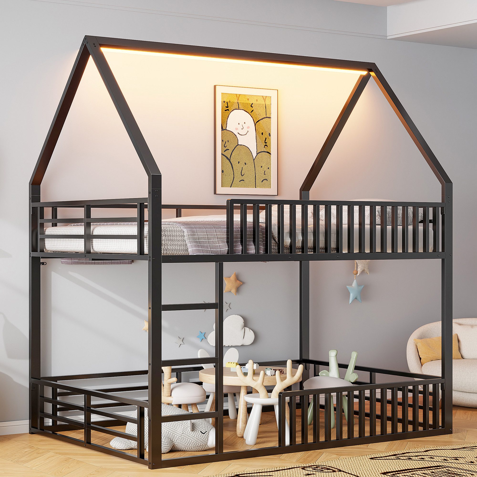 Merax Etagenbett mit LED-Beleuchtung (Hochbett Kinderhaus günstig online kaufen