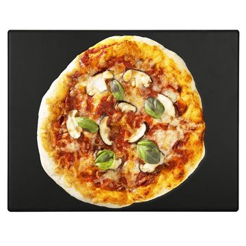 Navaris Pizzastein Pizzastein XL - 38x30cm - für Flammkuchen - inkl. Rezeptbuch, Korderit-Keramik, (1-St)