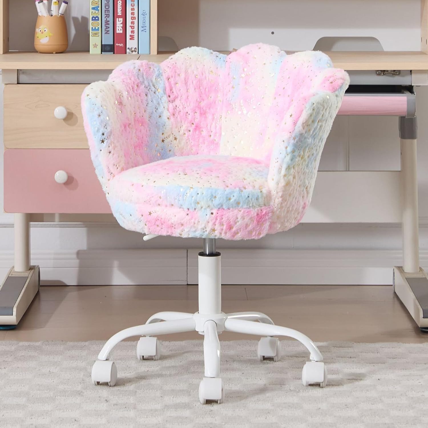 CHAIRUS Schreibtischstuhl mit blütenförmiger Rückenlehne, Weicher Kinder-Drehstuhl (1 St), höhenverstellbar, multifunktional als Schmink- und Freizeitstuhl