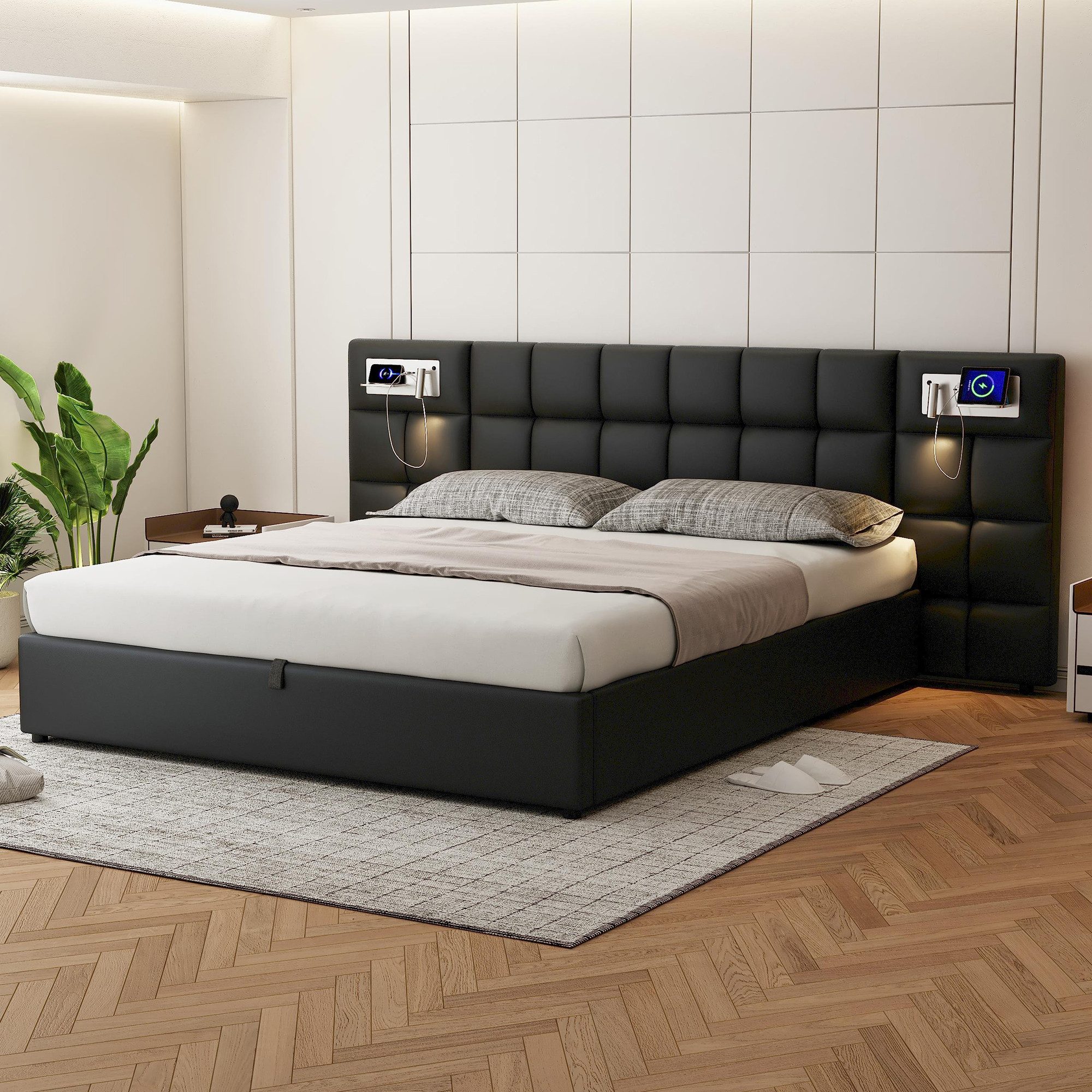 STILVORA Polsterbett 180x200 Bettgestelle Stauraumbett mit USB port und Lam günstig online kaufen