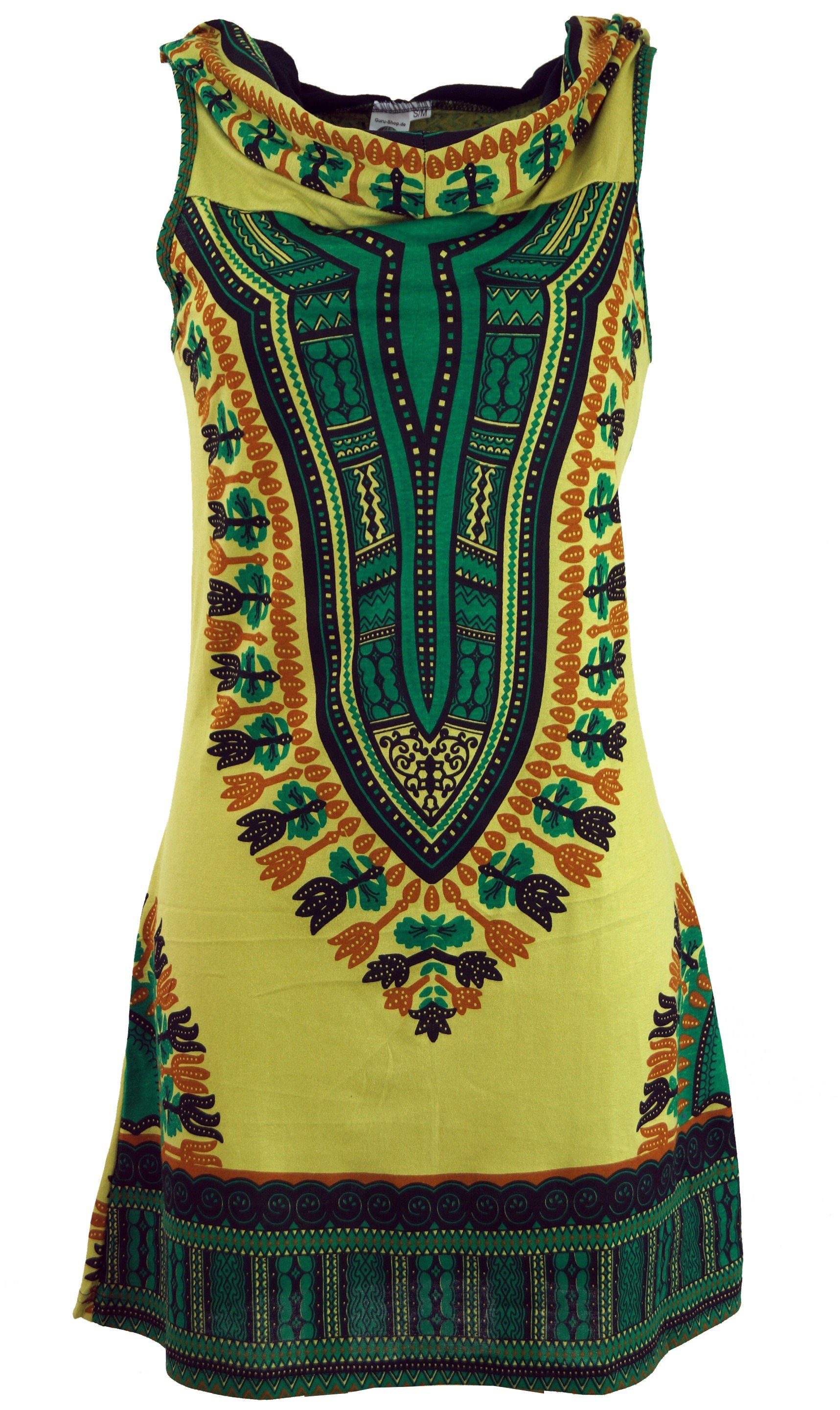 Guru-Shop Midikleid Kapuzen Dashiki Minikleid, Goa Festivalkleid -.. alternative Bekleidung