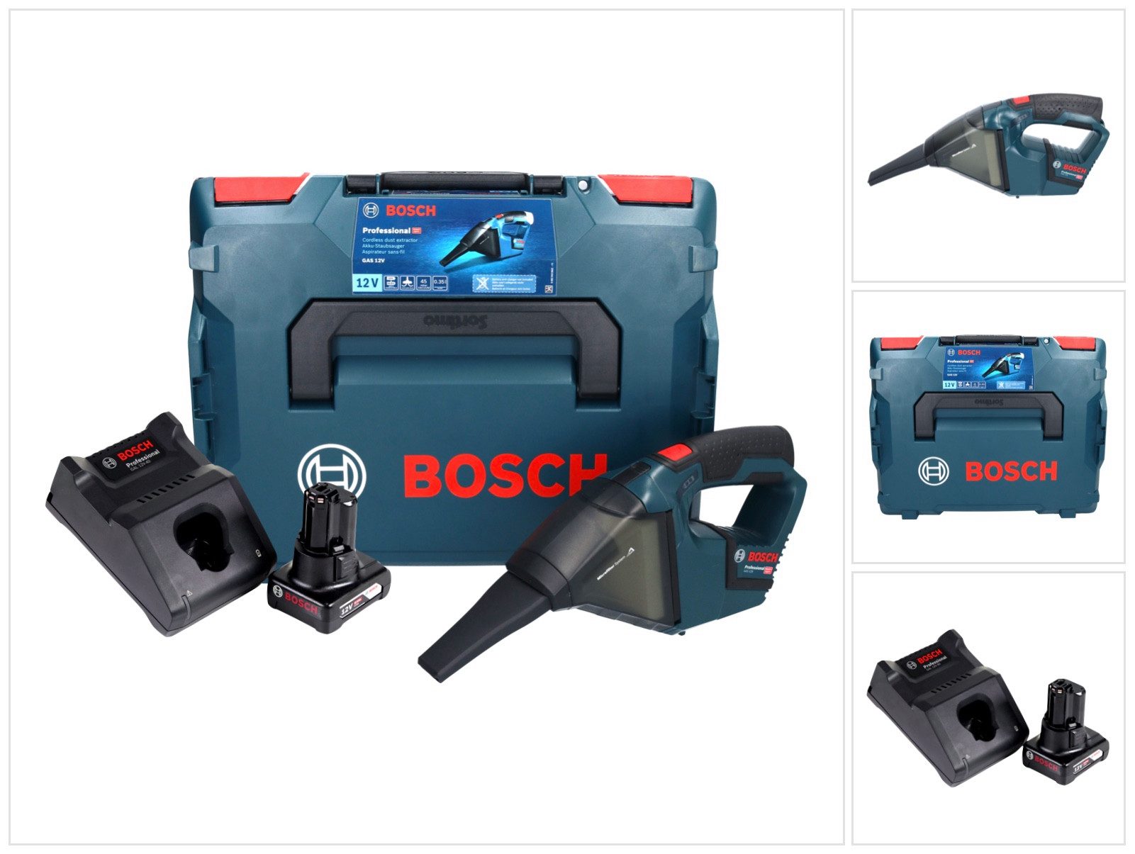 Bosch Professional Akku-Handstaubsauger GAS 12V Professional Akku Staubsauger 12 V 0,35 l + 1x Akku 6,0 Ah +