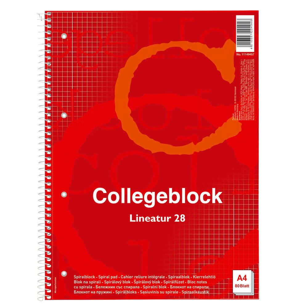 Herlitz Notizblock herlitz Spiralblock NN A4 Lin 28 kariert 80 Blatt