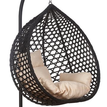 RAMROXX Hängesessel Hängesessel Style XXL Rattan Korb Schwarz mit Relaxkissen Beige