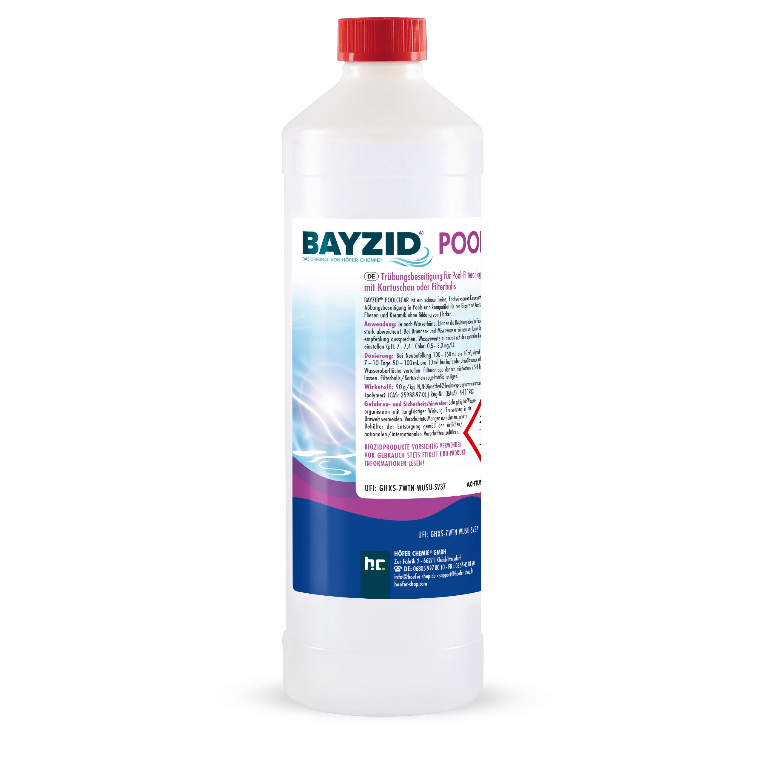 Höfer Chemie GmbH Poolpflege 1 L BAYZID® Poolclear - Trübungsbeseitigung für Pool-Filter, Für klares und sauberes Wasser im Pool