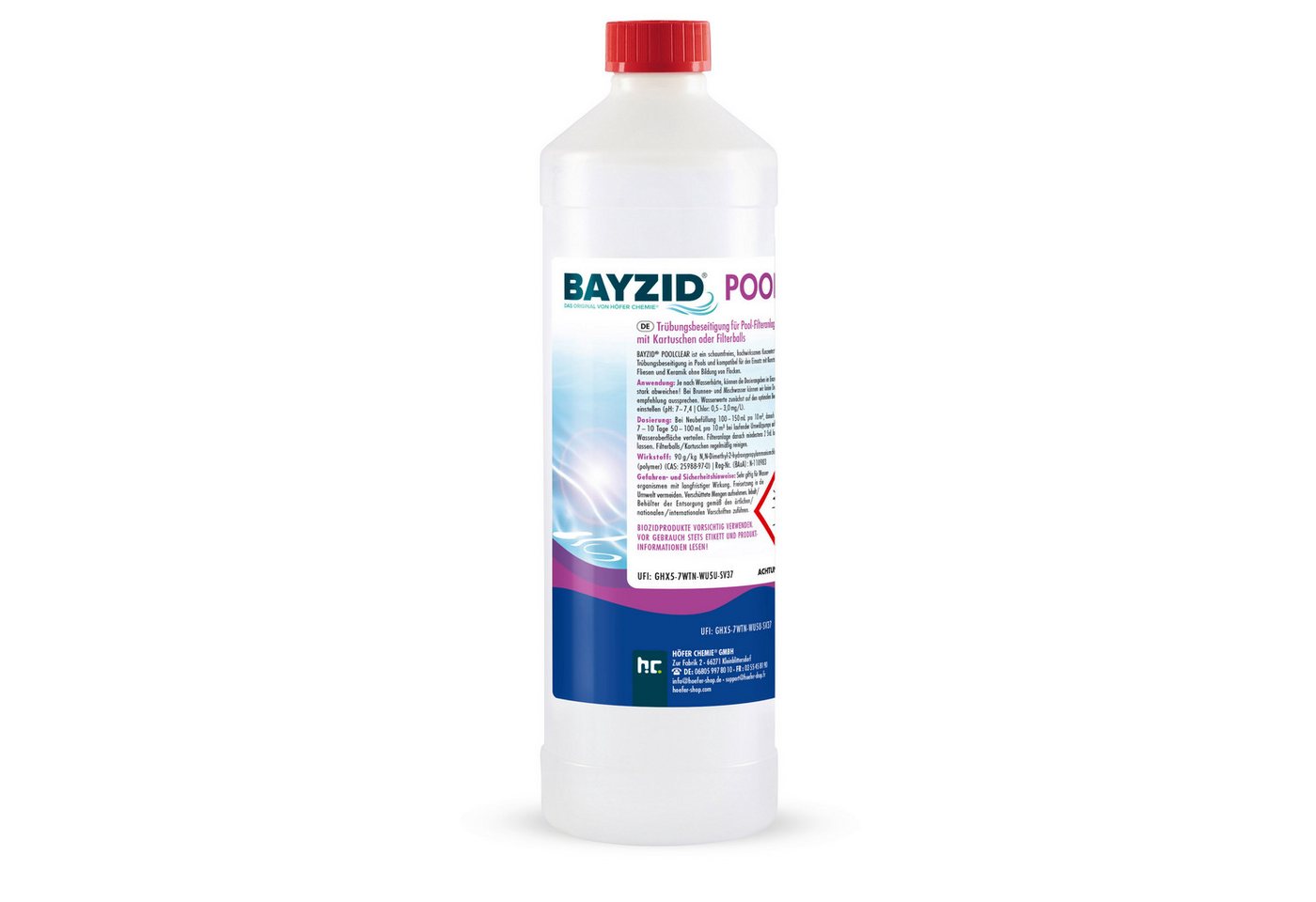 Höfer Chemie GmbH Poolpflege 1 L BAYZID® Poolclear - Trübungsbeseitigung für Pool-Filter, Für klares und sauberes Wasser im Pool