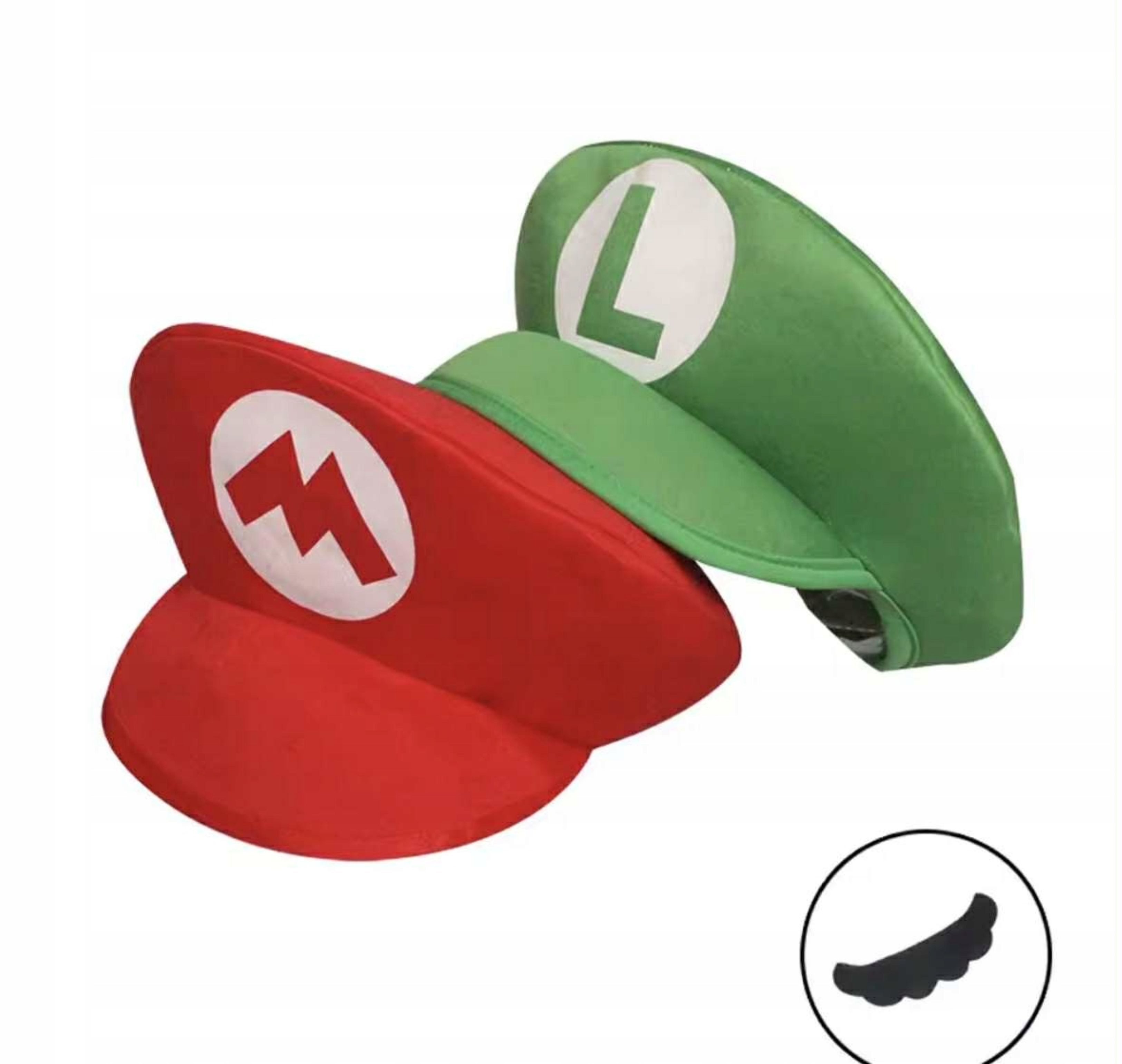 4YOU Kostüm 2 Mützen mit Schnurrbärten im Mario- und Luigi-Stil für Cosplay