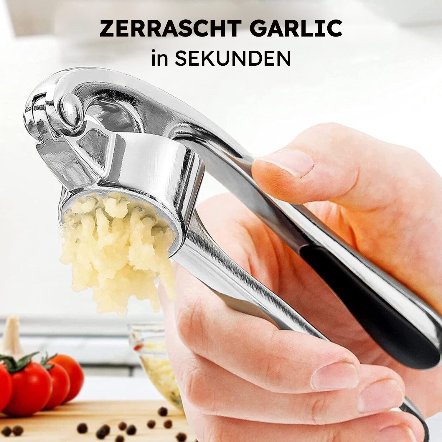 MOPUEA Knoblauchpresse Edelstahl Spümaschinenfest Knoblauch Presse (1 St), Effizientes Pressen Mit Präziser Lochstruktur