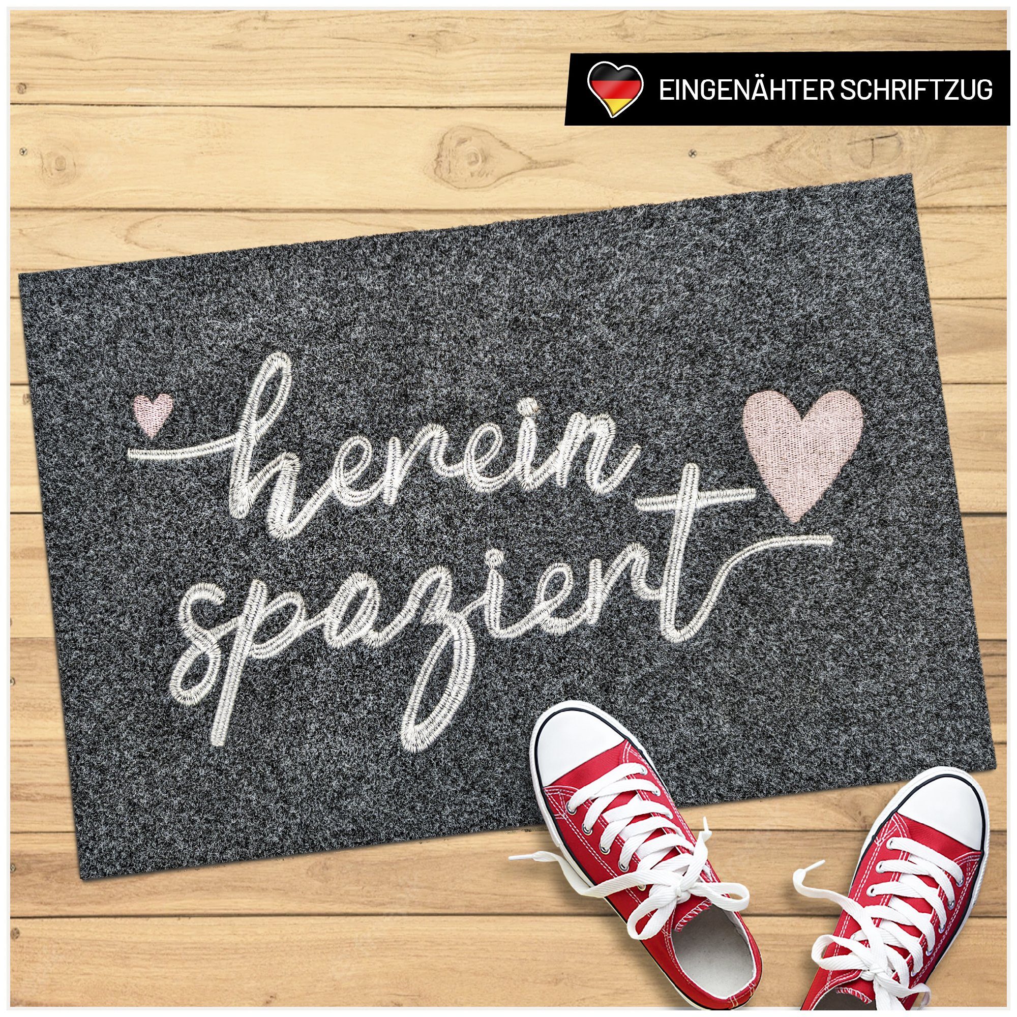 WELLMODA Fußmatte Hereinspaziert I + Genähter Schriftzug, Rechteckig, Höhe: günstig online kaufen