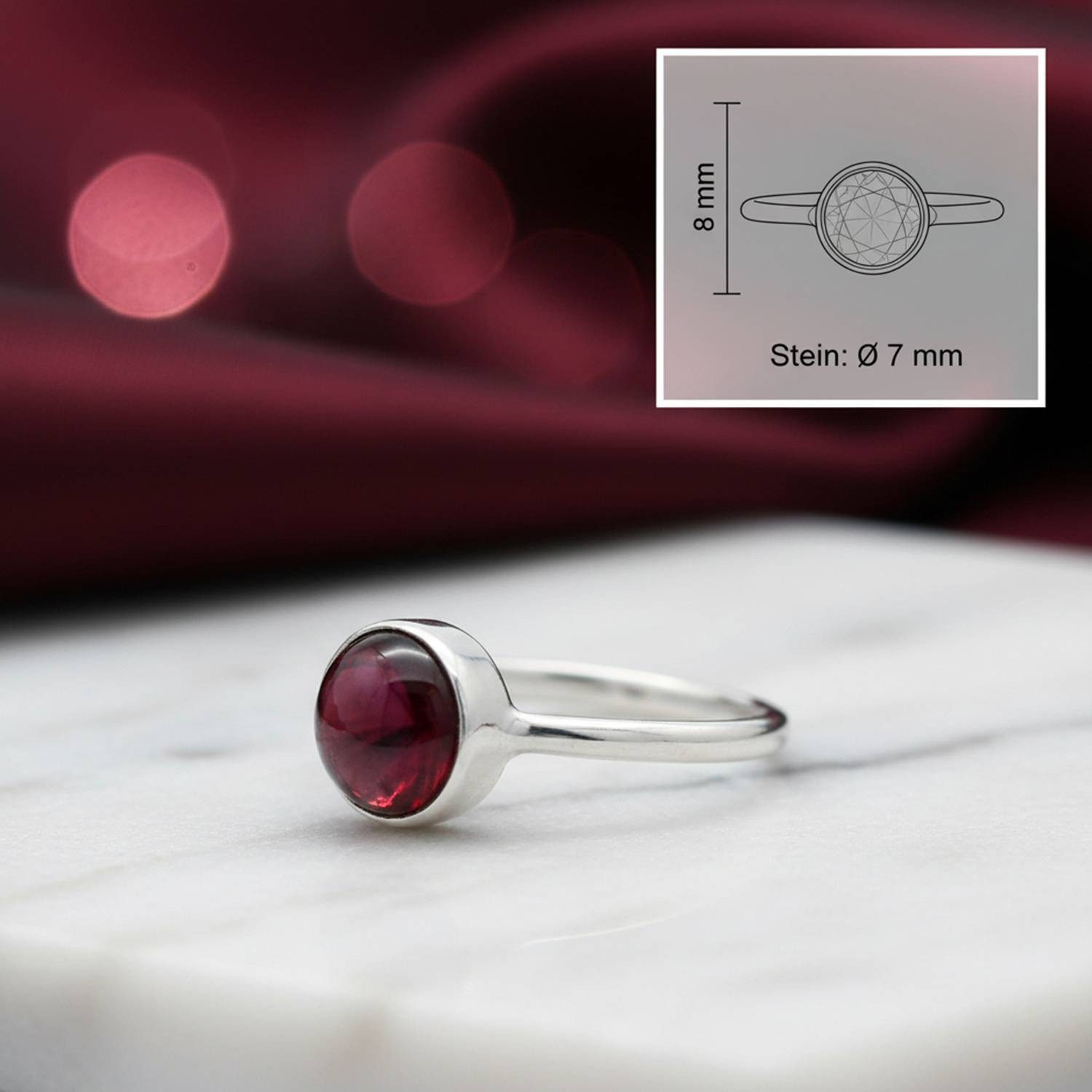 mantraroma Silberring SAMA rund aus 925 Silber mit Granat (Ring mit Schmuckbeutel), Damenring aus 925er Silber – Bild 3 von 5