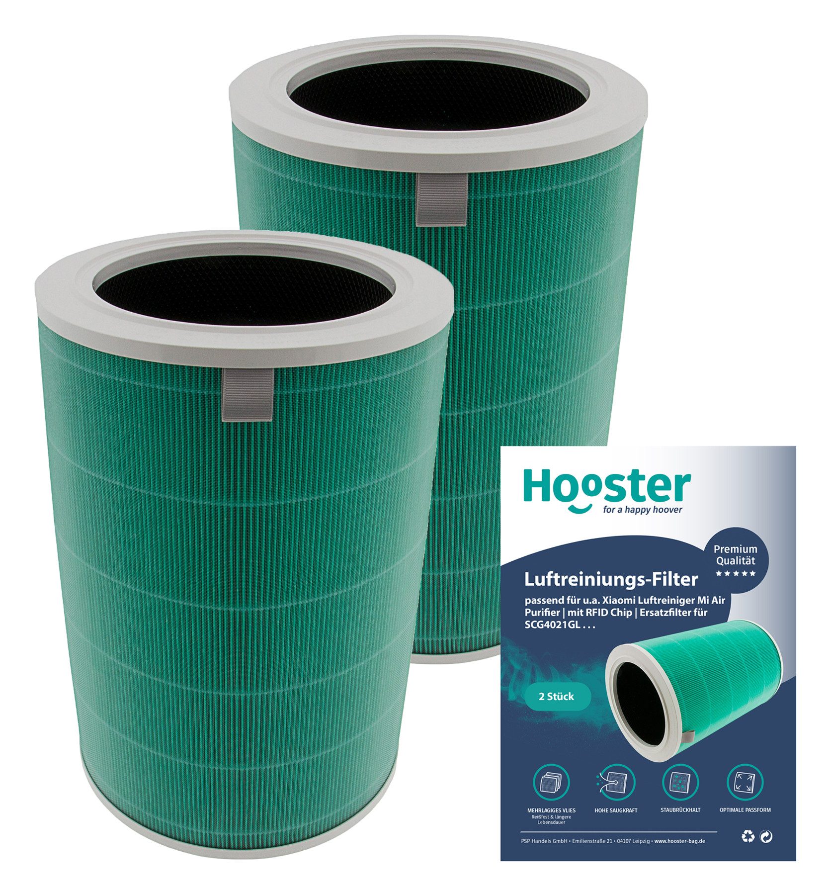 Hooster Luftfilter 2er Set Filter kompatibel mit Xiaomi Luftreiniger Mi Air Purifier, 3C, 3H, PRO sowie 2, 2C, 2H und 2S, mit RFID Chip