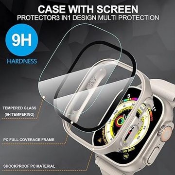 SmartUP Smartwatch-Hülle 2X Hülle für Apple Watch Ultra 2 / Ultra 49mm Case Display Schutzhülle, Schutzhülle mit integriertem gehärtetem Glas