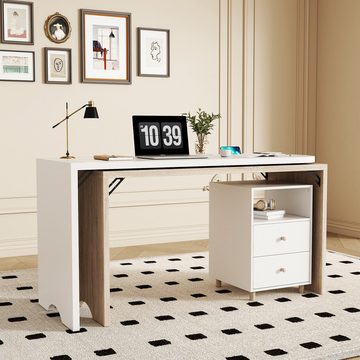 Tongtong Schreibtisch Eckschreibtisch L-förmig, Computertisch Bürotisch weiß 135cm (2er-Set), Kartensteckplatz für Stift