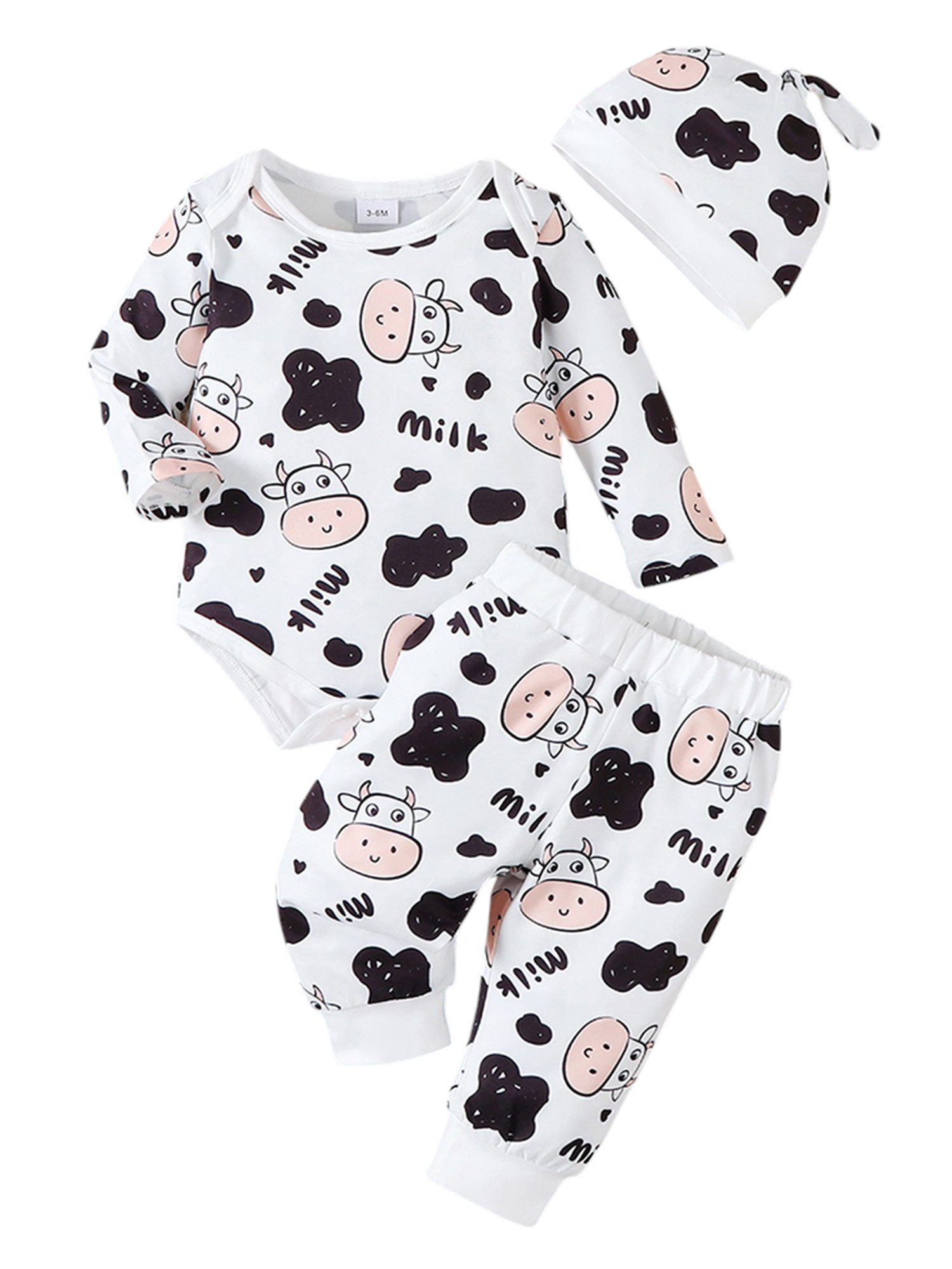 Langarmshirt & Hose Baby bequem Kleidung, Langarm-Body, Hose und Mütze mit Tierdruck