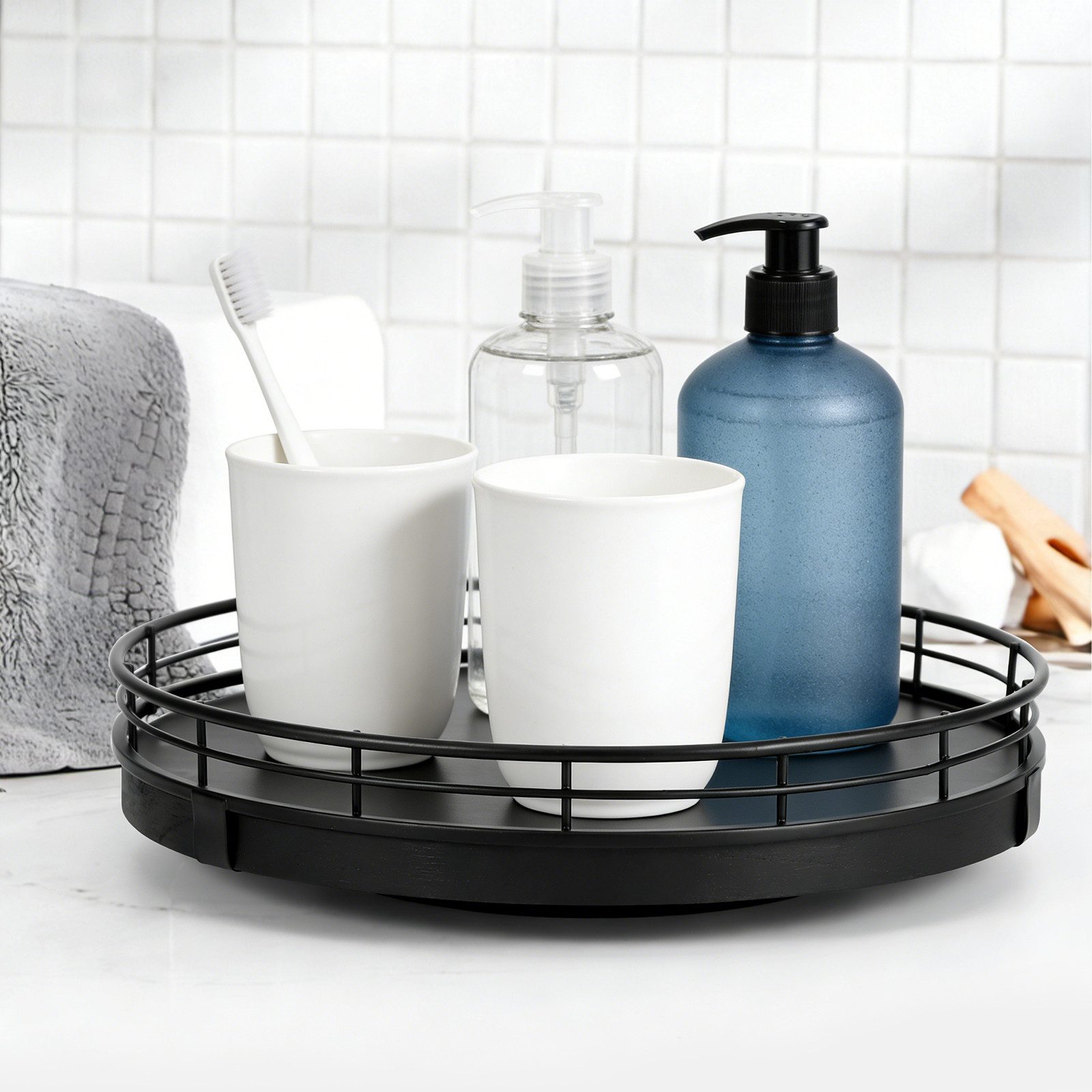 BlingBin Gewürzkarussell 360° Drehbarer Aufbewahrungs-Drehteller, Lazy Susan Gewürzregal, (1er Set, 1-tlg), Drehteller-Organizer für Badezimmer, Küchenschrank, Kosmetik, Schwarz