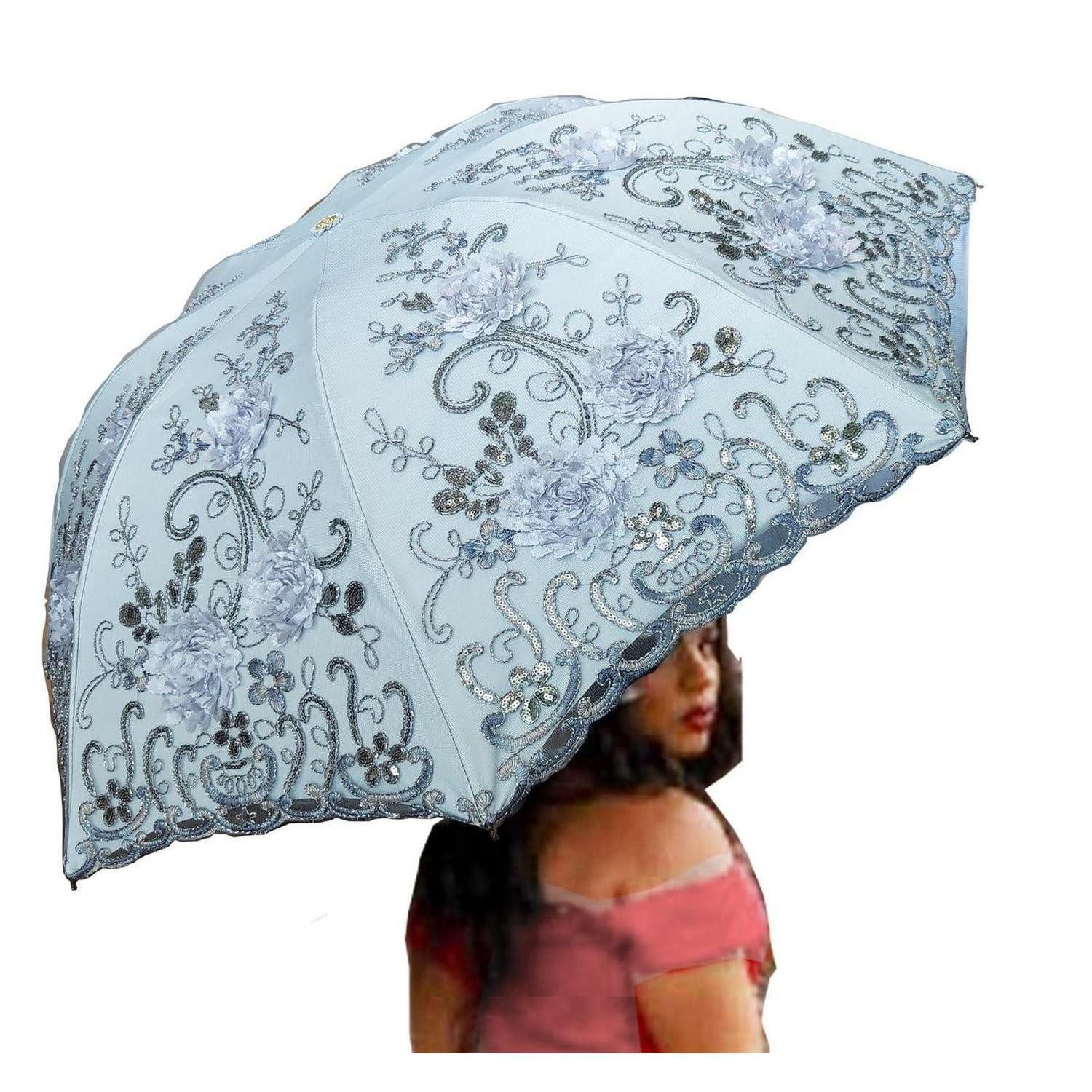 LuxusKollektion Taschenregenschirm Regenschirm 3D-Blumen Spitze