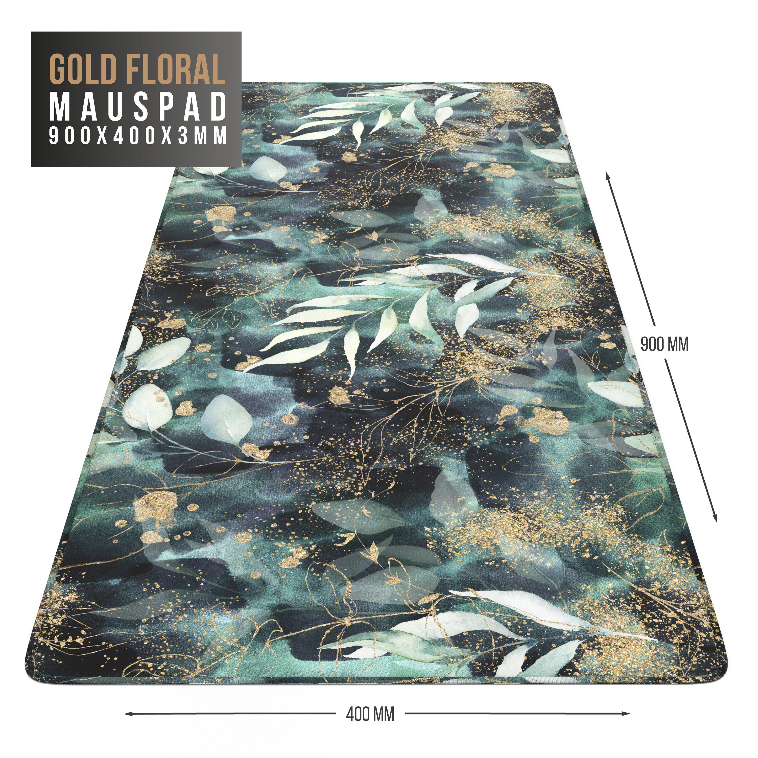 CSL Gaming Mauspad XXL Speed Mousepad 900 x 400 x 3 mm, große Tischunterlage (1-St), rutschfest, abwaschbar, Geschwindigkeit & Präzision, Gold Floral – Bild 5 von 5