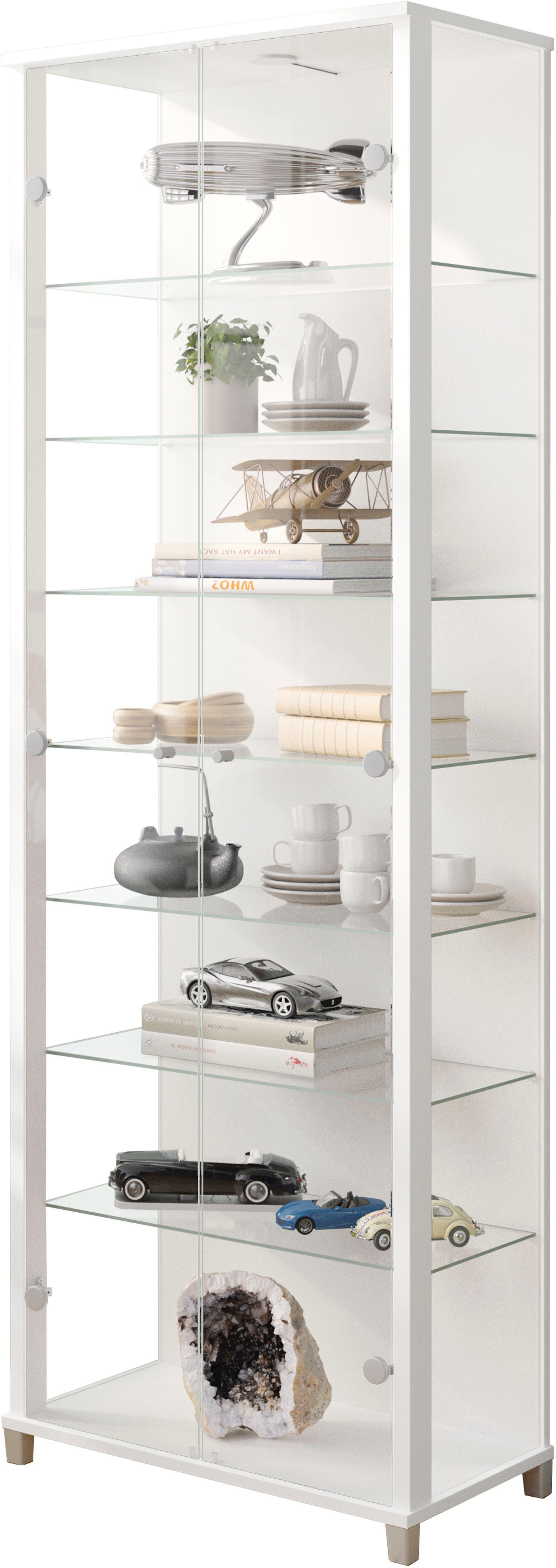 fif möbel Vitrine Optima Standvitrine, Glastüren, 7 Böden, LED, vielseitig, perfekt für Sammler