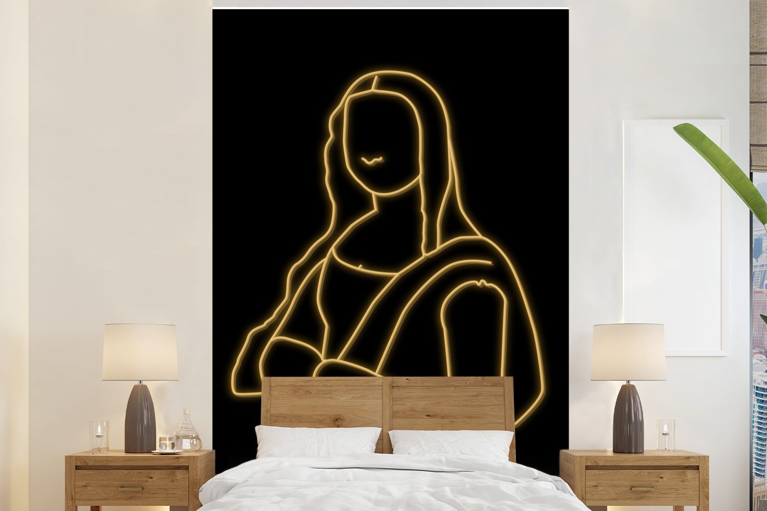 MuchoWow Fototapete Mona Lisa - Leonardo da Vinci - Gold, Matt, bedruckt, (3 St), Montagefertig Vinyl Tapete für Wohnzimmer, Wandtapete