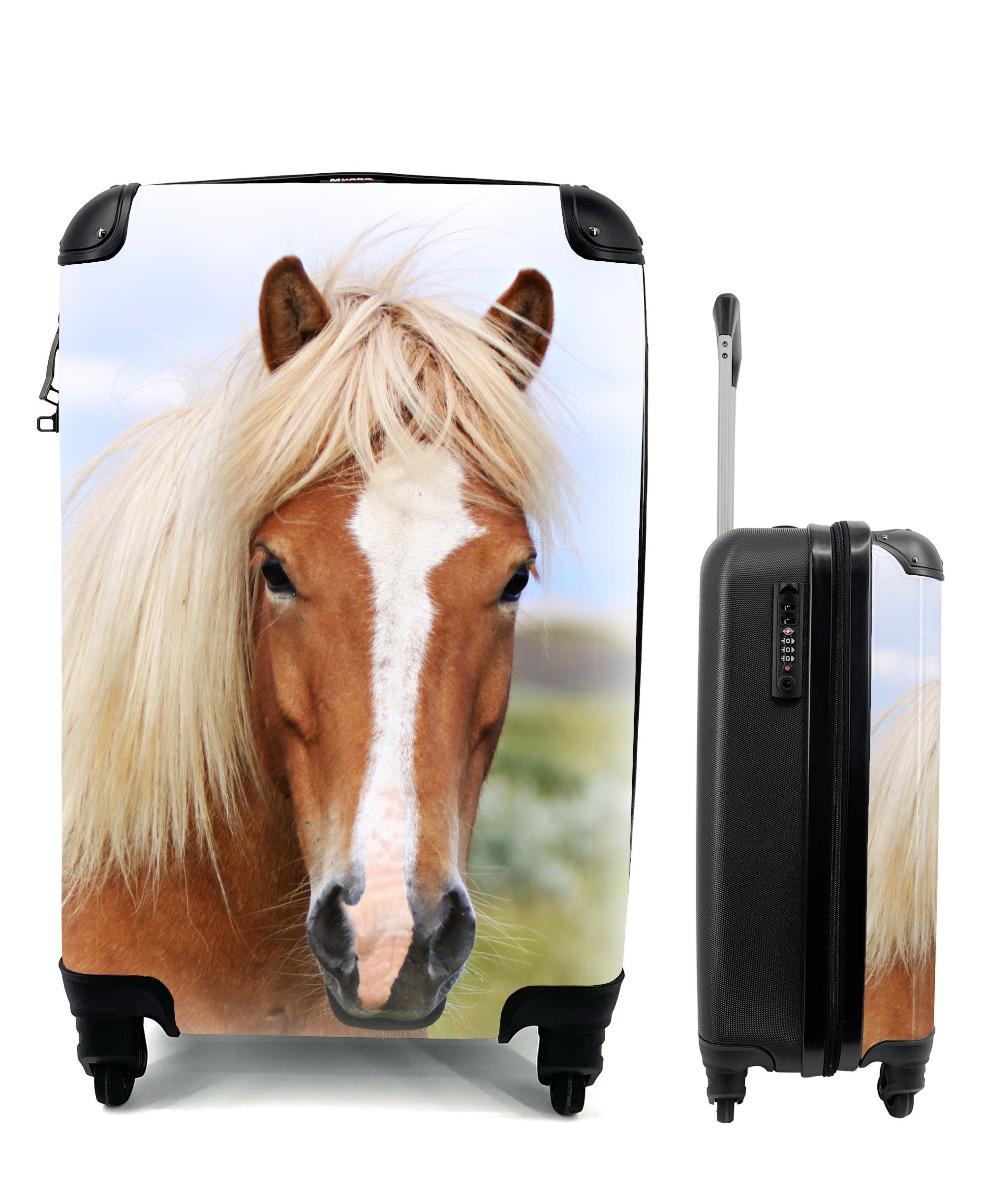 MuchoWow Handgepäckkoffer Porträt eines Islandpferdes, 4 Rollen, Reisetasche mit rollen, Handgepäck für Ferien, Trolley, Reisekoffer