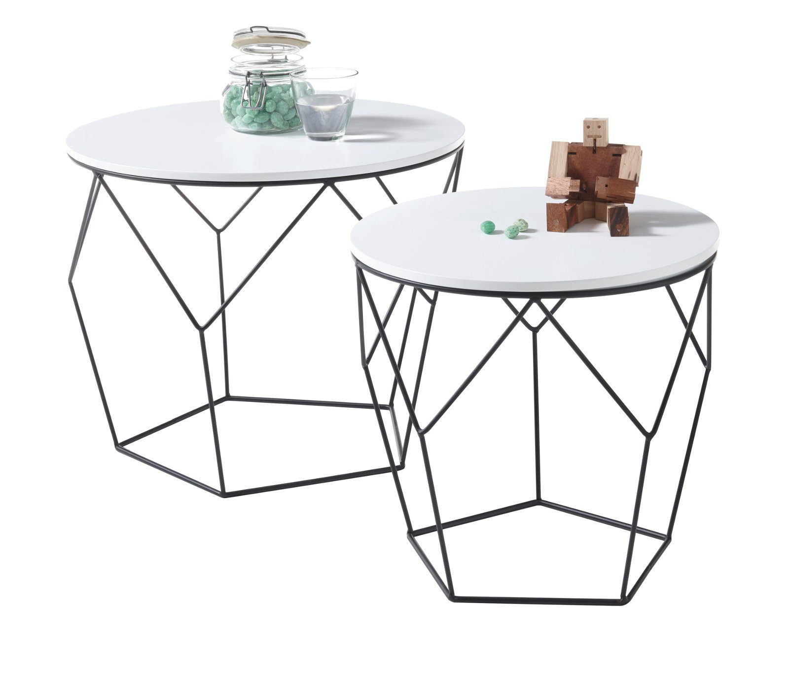 MCA furniture Couchtisch Haiti (Beistelltisch und lackiert Tischplatte 40 in schwarz, 2er-Set weiß und 50 cm)