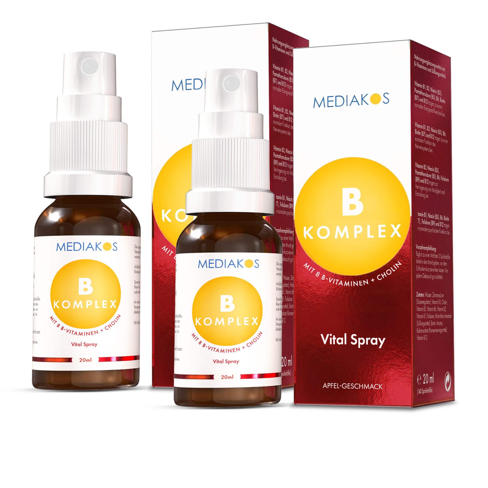 Mediakos Mediakos Vitamin B-Komplex Vital Spray, mit allen 8 B-Vitaminen & Cholin - für Energie, Nerven und Psyche & bei Müdigkeit – Vegan à 40 ml