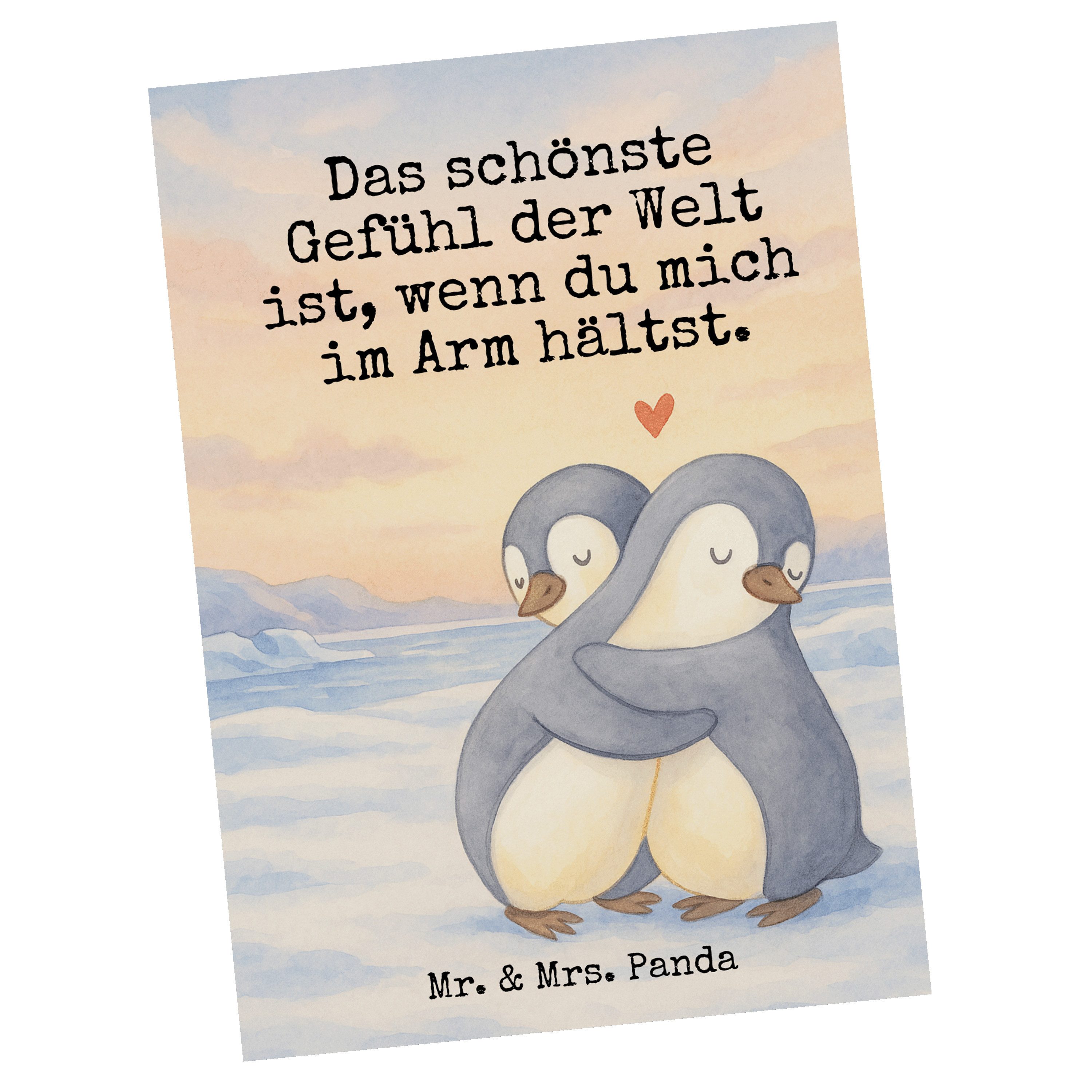 Mr. & Mrs. Panda Postkarte Pinguine Kuscheln Design, Ansichtskarte, Weiß, Kunstkarten, Postkarte, Postkarte Valentinstag Motivkarte