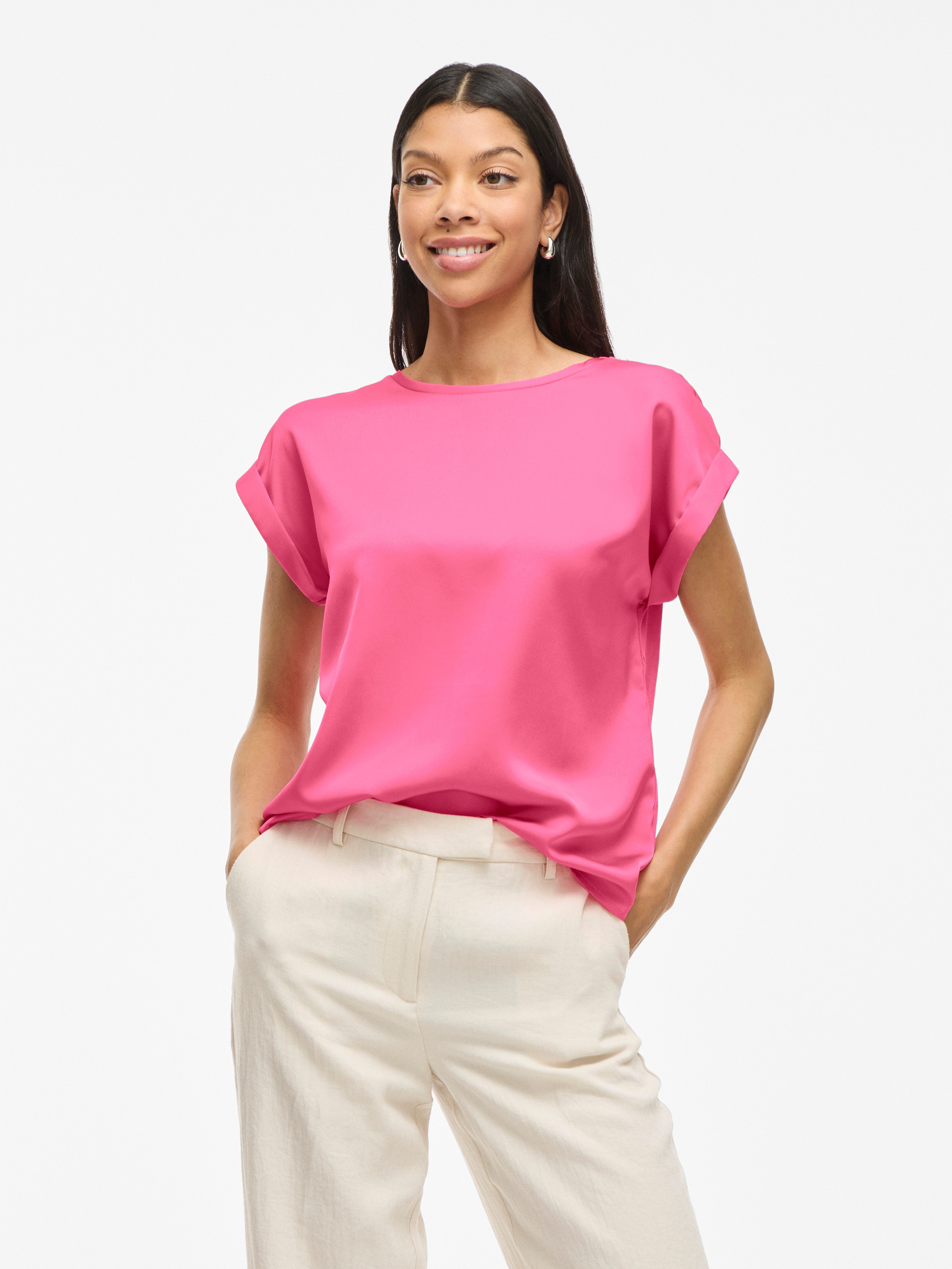 Vila Kurzarmshirt VIELLETTE S/S SATIN TOP - NOOS Satin Optik günstig online kaufen