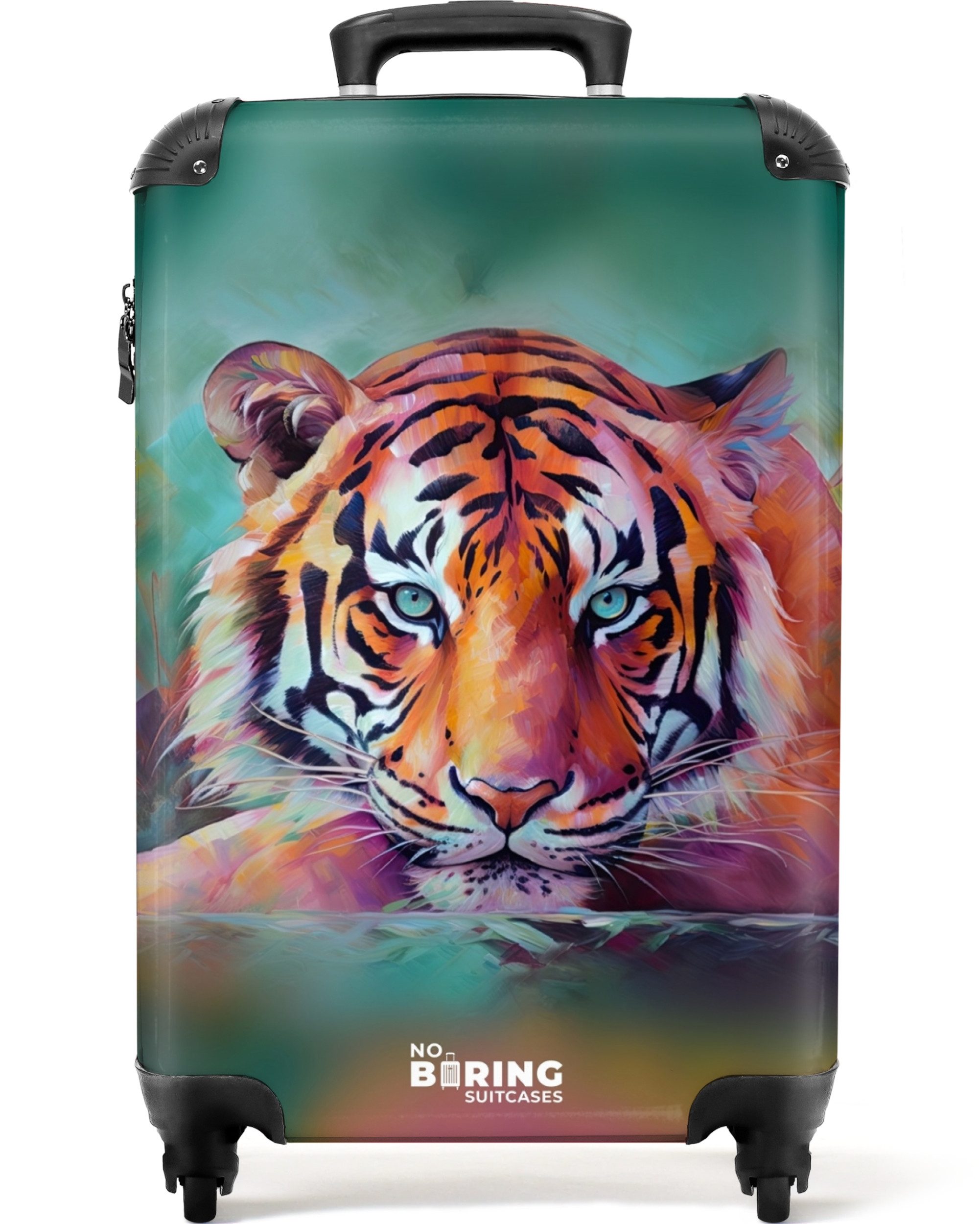 Hartschalen-Trolley Ölgemälde Kunstwerk eines liegenden Tigers 55x35x20cm