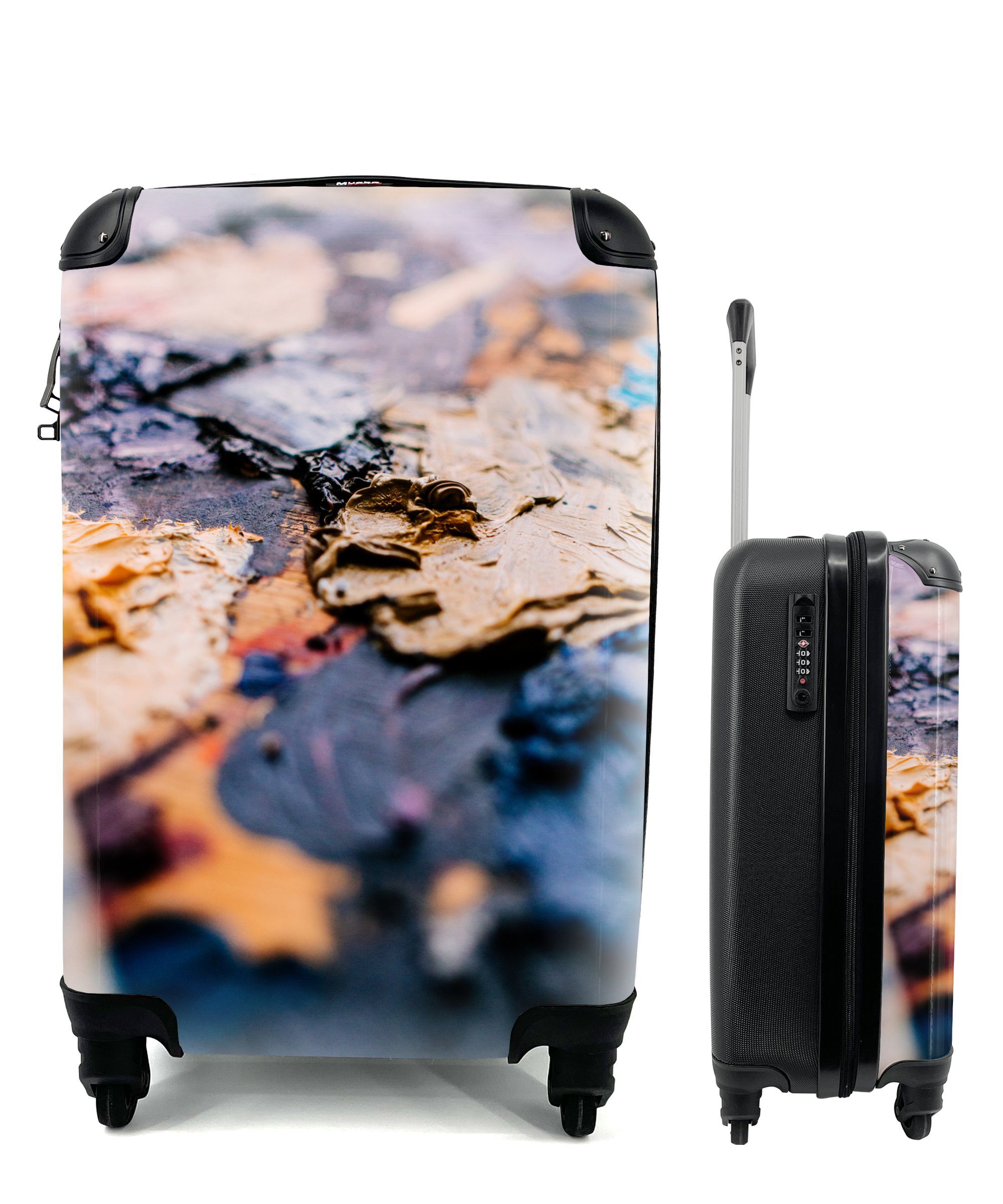 Reisekoffer 4 Handgepäck Ferien, Öl Reisetasche Trolley, Handgepäckkoffer mit Flockiges MuchoWow für rollen, Farbe, Rollen,