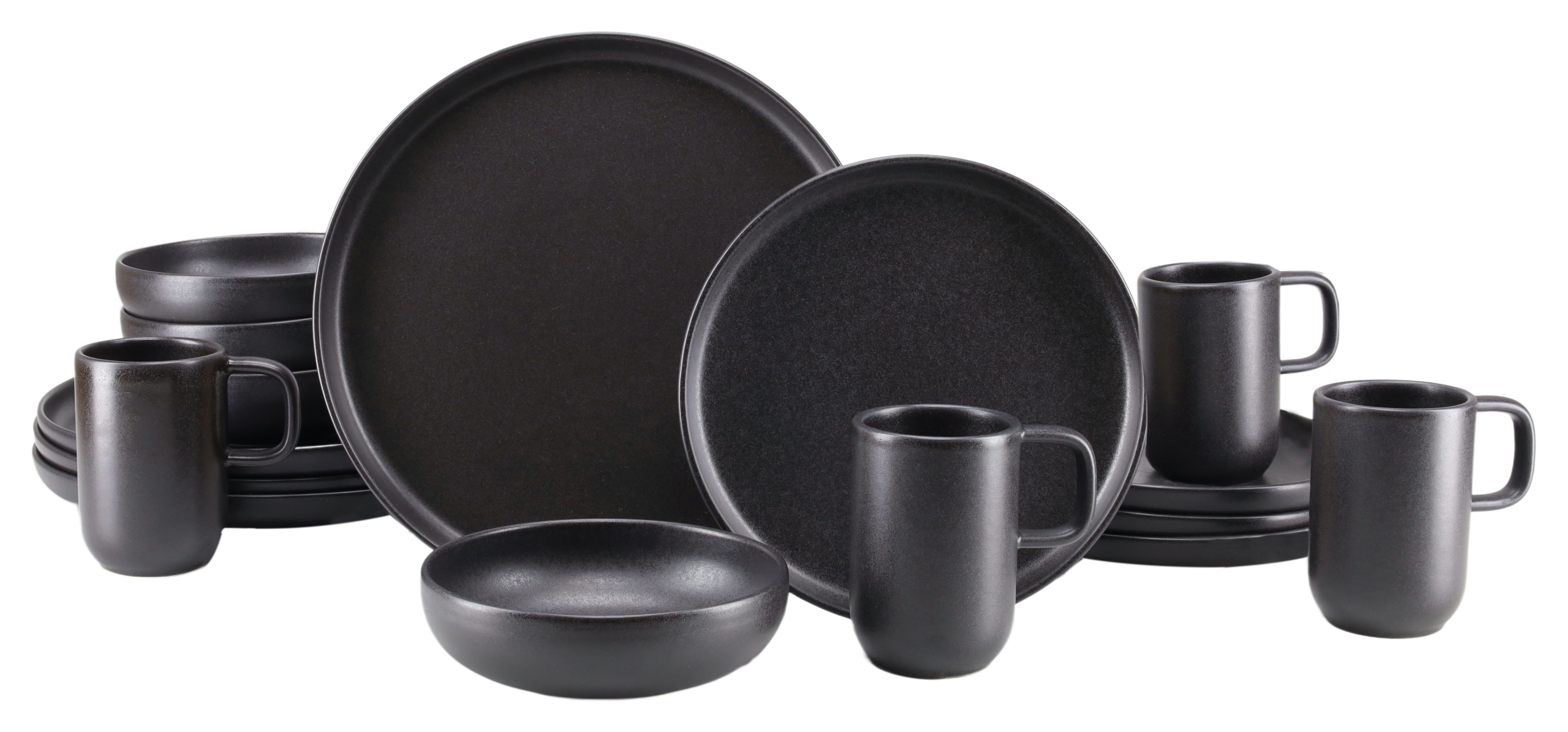 CreaTable Kombiservice Uno, Geschirr-Set, 16-tlg. (16-tlg), 4 Personen, Steinzeug, Seidenmatten, Spezialglasur, Klare Konturen mit sanften Rundungen