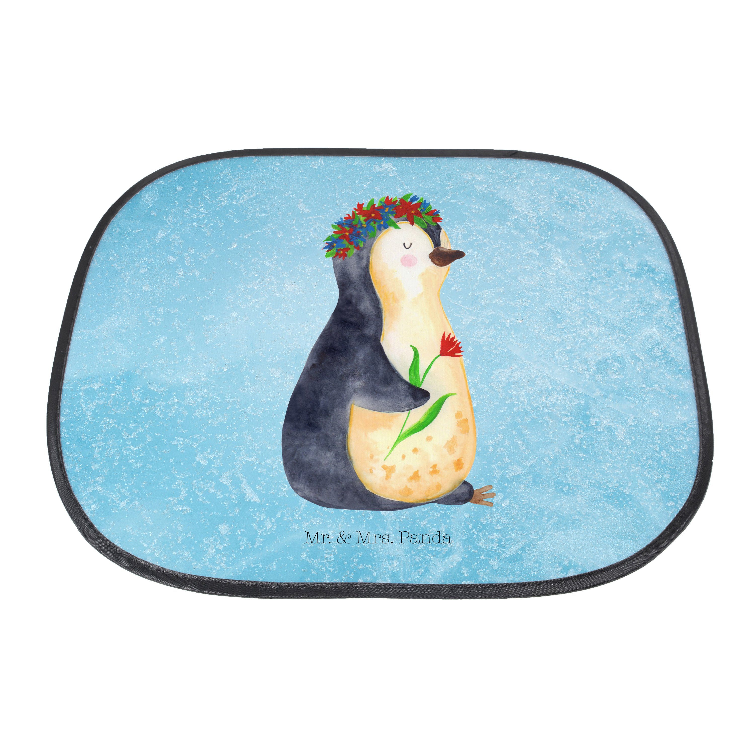 Sonnenschutz Pinguin Blumenkranz - Eisblau - Seidenmatt & Sonnenschutzfolie, Mr. Geschenk, Mrs. Sonnensc, Panda