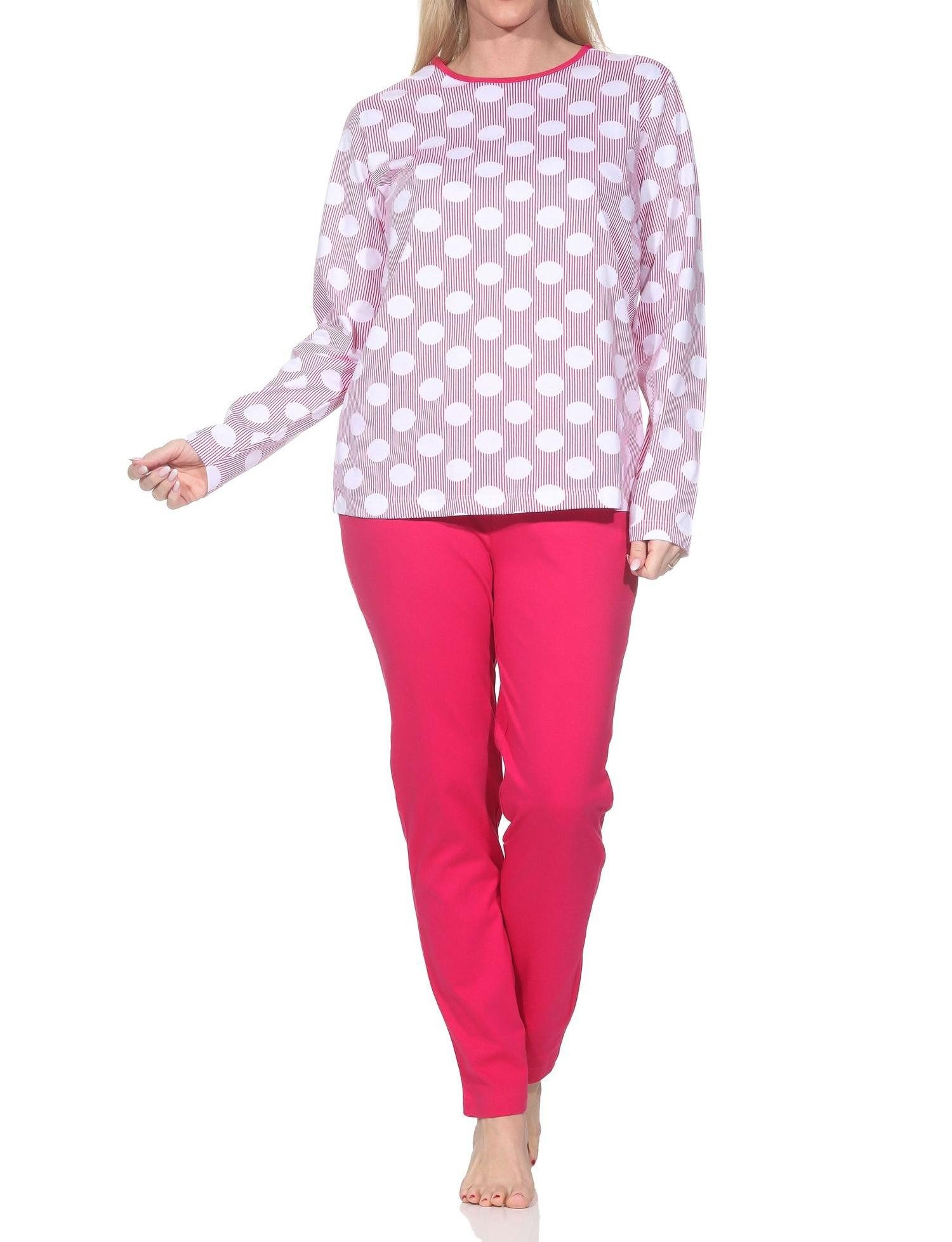Pyjama Normann Damen langarm Schlafanzug in Tupfen-Punkte Optik