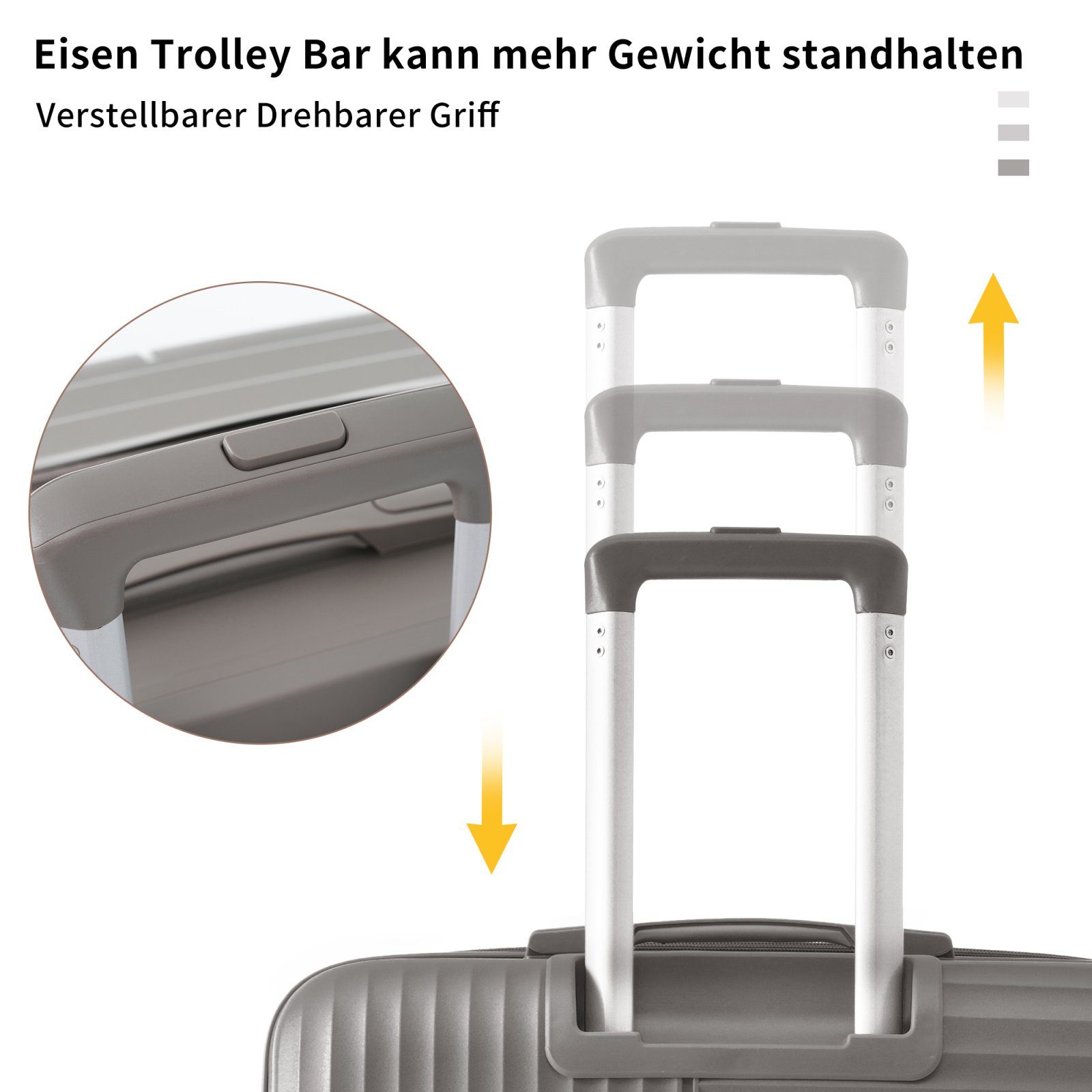 mit Innenfächern Kofferset Trolleyset, SEEZSSA tlg)Handgepäcktrolley grau Kofferset TSA-Schloss, M-L-XL-Set(3 PP-Gepäck mit