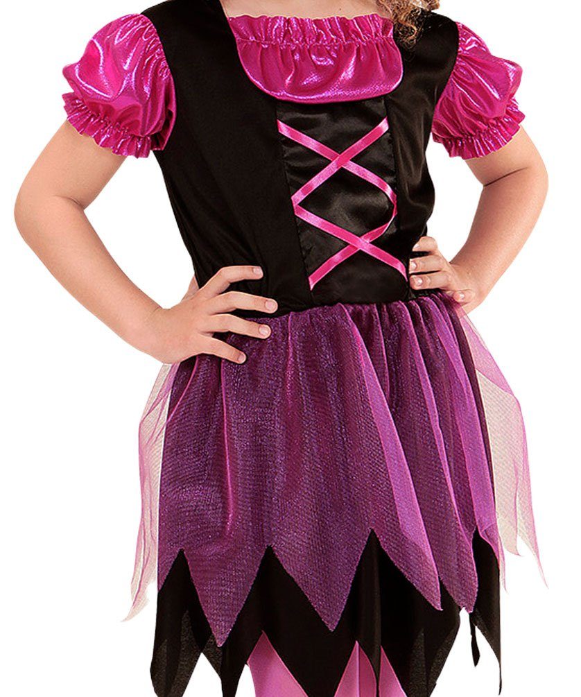 Karneval-Klamotten Hexen-Kostüm Mädchen Hexekleid Kinder Kostüm Halloween, pink schwarzes Kostüm Halloweenkostüm mit Hexenhut Hexenbesen