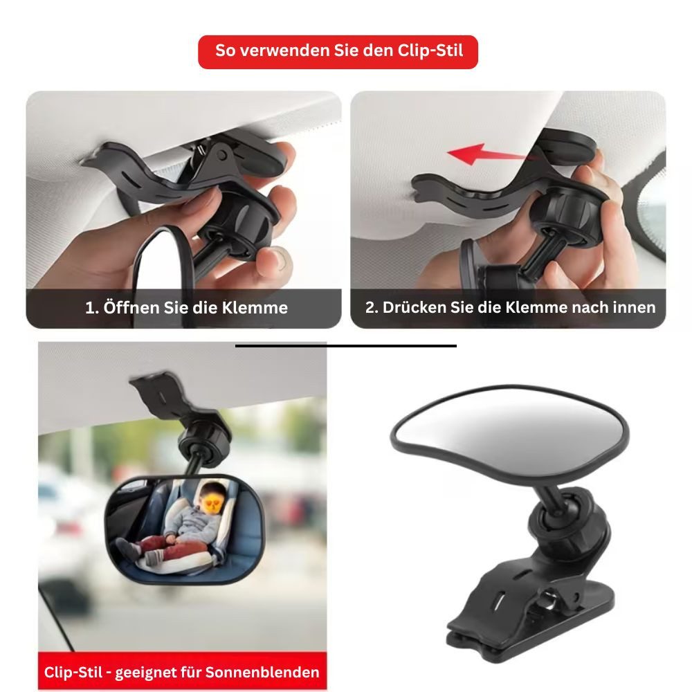 Montegoni Autospiegel Auto Innen Rückspiegel Weitwinkel – Baby & Kind Sicherheits Spiegel (Innenraum Zubehör Set, 1× Auto Rückspiegel), Weitwinkel Spiegel, 360° drehbar, bruchsicheres Acryl