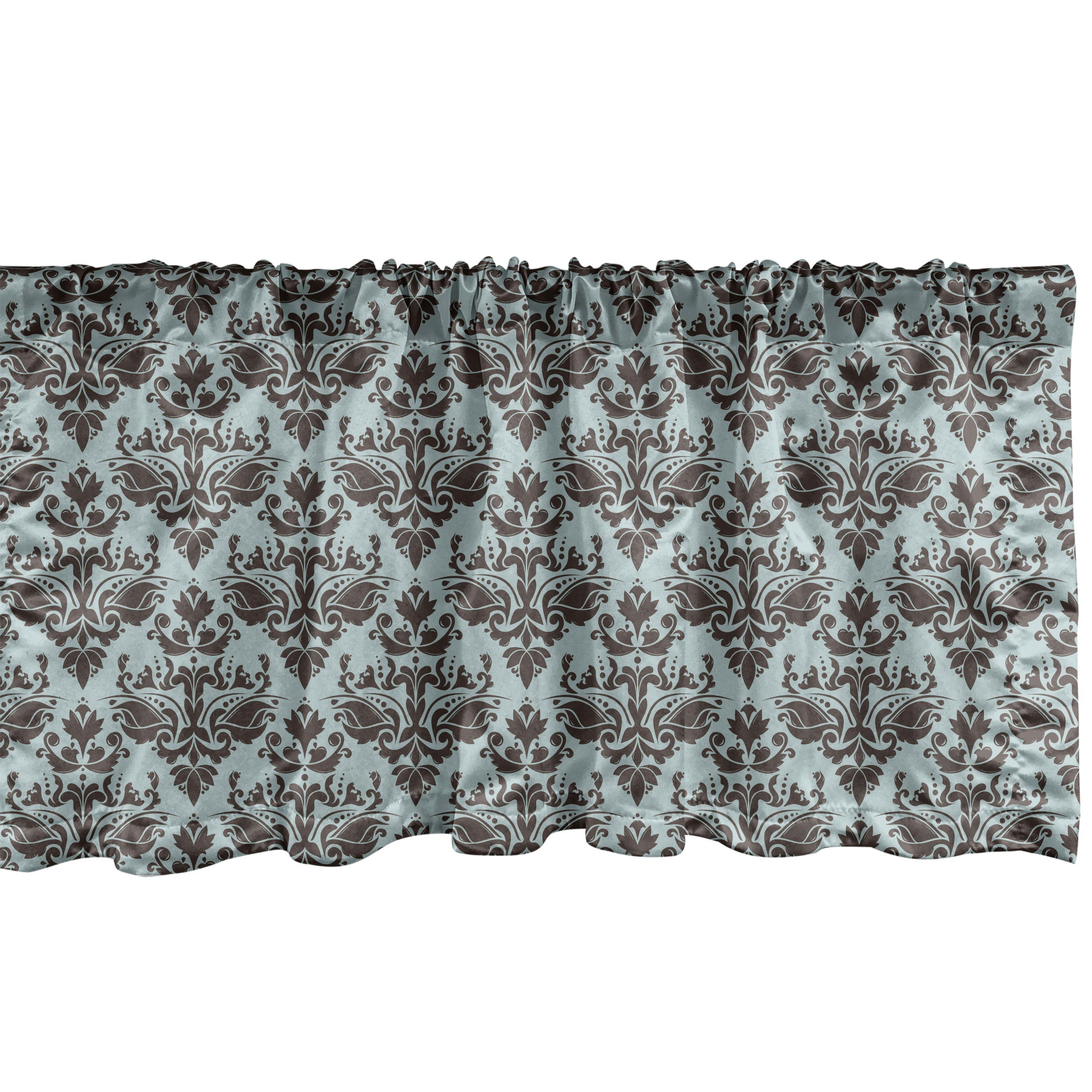 Microfaser, Küche Stangentasche, für mit Scheibengardine Dekor Damast Abakuhaus, Vorhang Volant Damast-Shapes Motiv Schlafzimmer