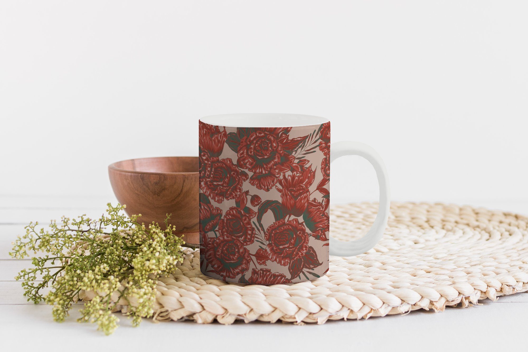 Blumen, Tasse Becher, - Muster - Geschenk Rose Keramik, MuchoWow Kaffeetassen, Teetasse, Teetasse,