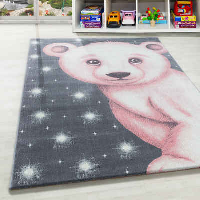 Kinderteppich Bär Design, Carpettex, Rund, Höhe: 10 mm, Teppich Kinderzimmer Bär Design Kinder Teppich Rosa Babyzimmer Teppich