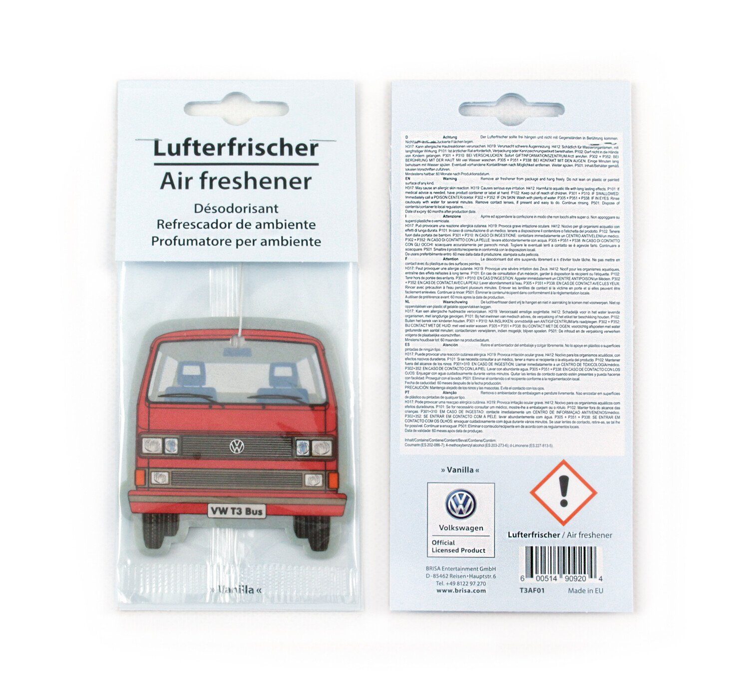 VW Collection by Design Bulli Lufterfrischer Raumduft BRISA Vanille/rot fürs VW Volkswagen Duftspender im Auto (1-St), T3