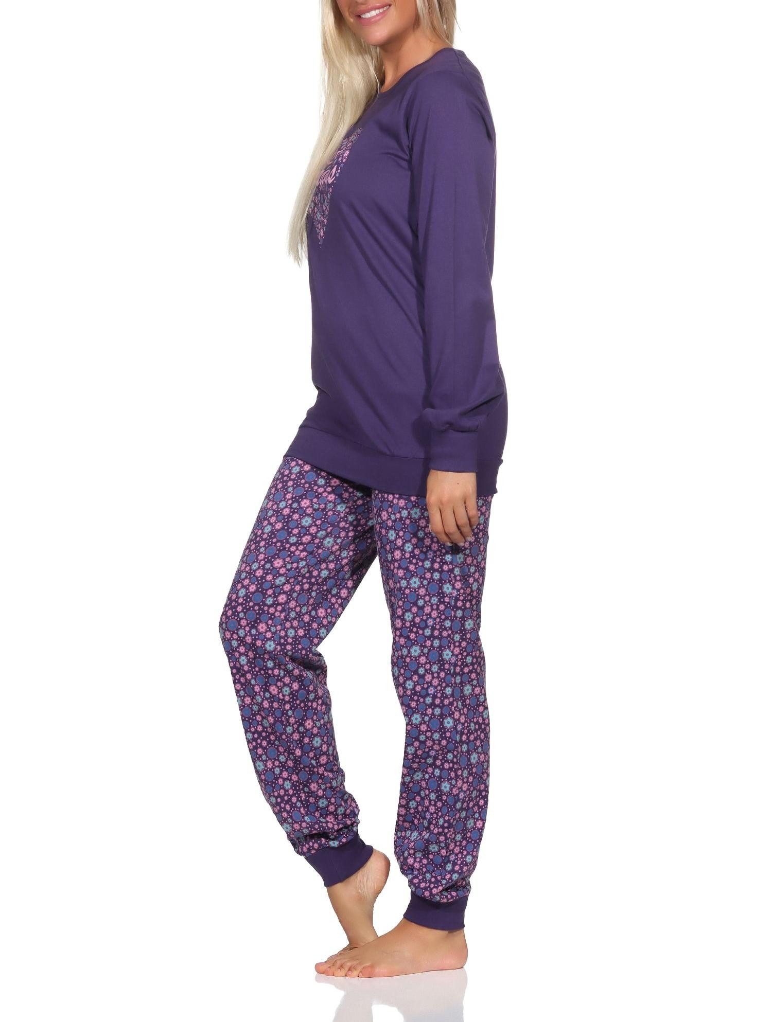 Normann Pyjama Damen Schlafanzug langarm mit Bündchen in Sterne Optik – Bild 4 von 5