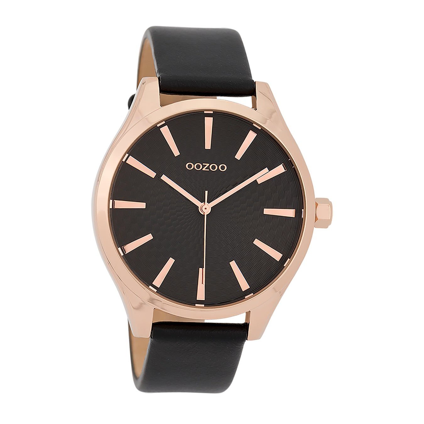 OOZOO Quarzuhr Oozoo Damen Armbanduhr OOZOO Timepieces, (Analoguhr), Damenuhr rund, groß (ca. 42mm), Lederarmband schwarz, Fashion