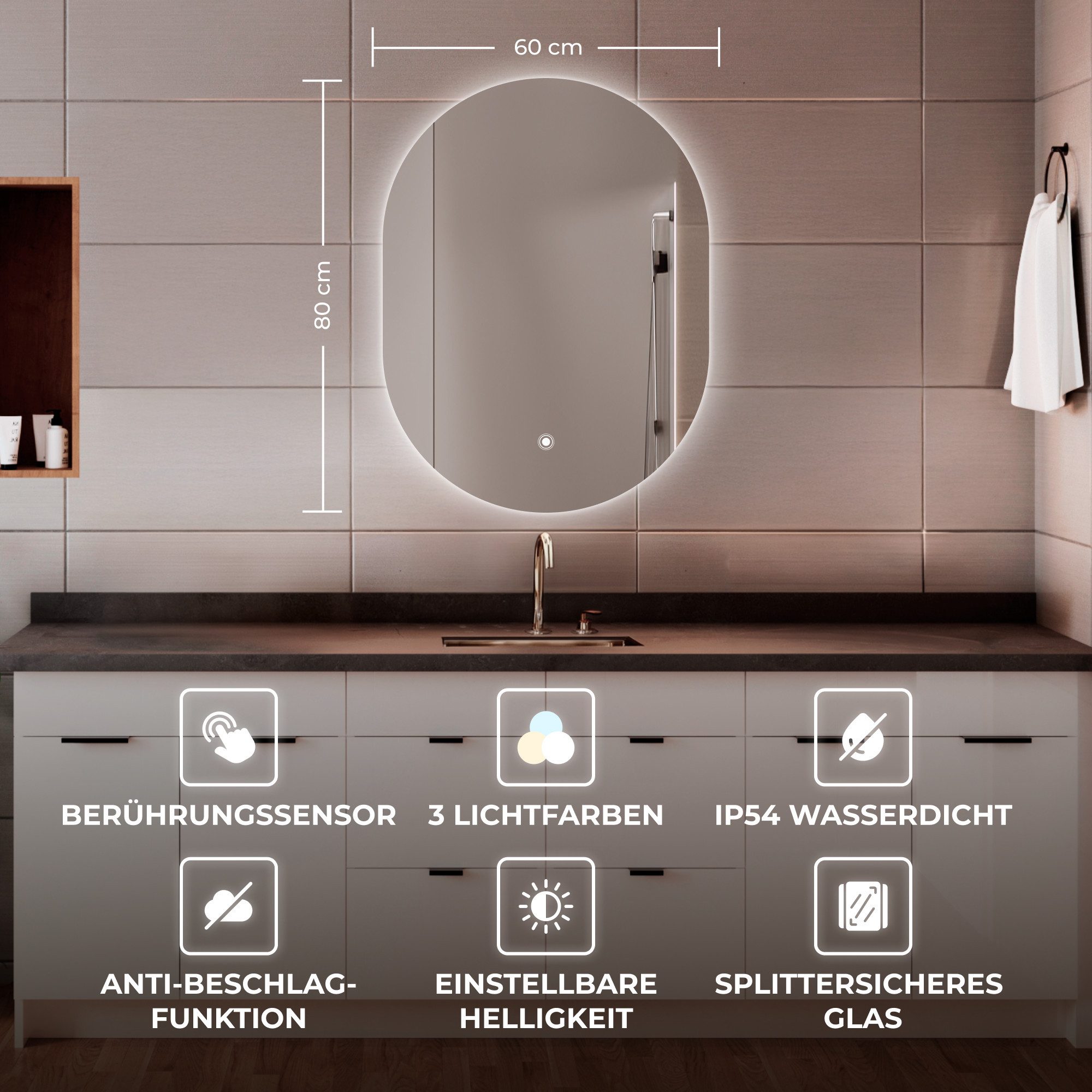 Bringer Badspiegel BRS302, Badezimmerspiegel mit Anti-Beschlag und Speicher günstig online kaufen