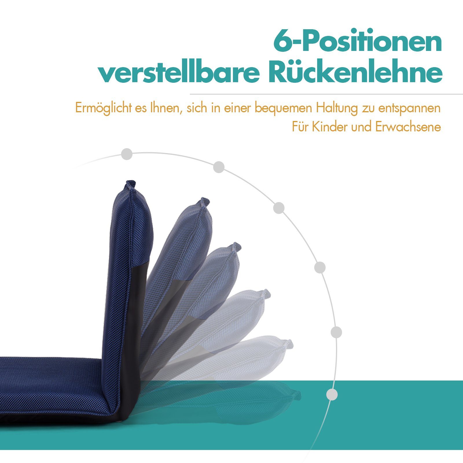 Marineblau Bodenstuhl, Verstellbarer Relaxsessel COSTWAY 6-stufig Rückenlehne mit