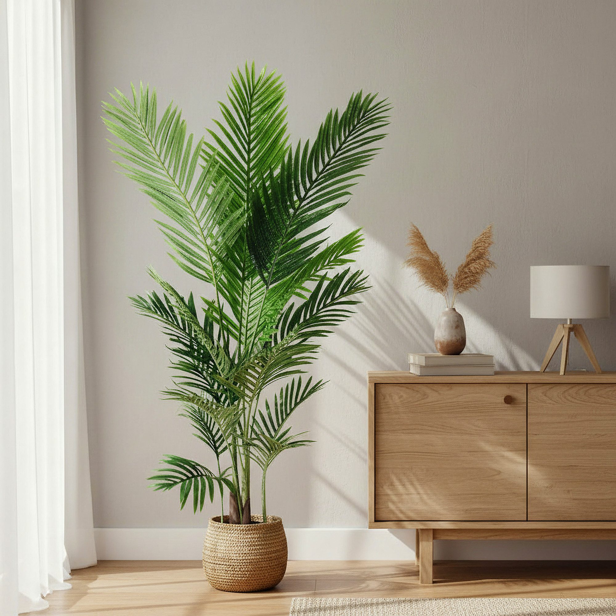 Kunstpalme künstliche Pflanze künstliche Palme große Kunstpflanze Palme, Arnusa, Höhe 140 cm, fertig im Topf