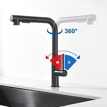 Auralum Küchenarmatur 360° Ausziehbar Spültischarmatur Wasserhahn für Küche Einhandmischer