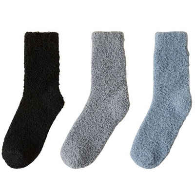 FIDDY Thermosocken Korallenplüsch-Socken, wärmende Schlafsocken, mittellange Bodensocken (3-Paar) 3 Paar mittellange Thermosocken für Arbeit und Outdoor