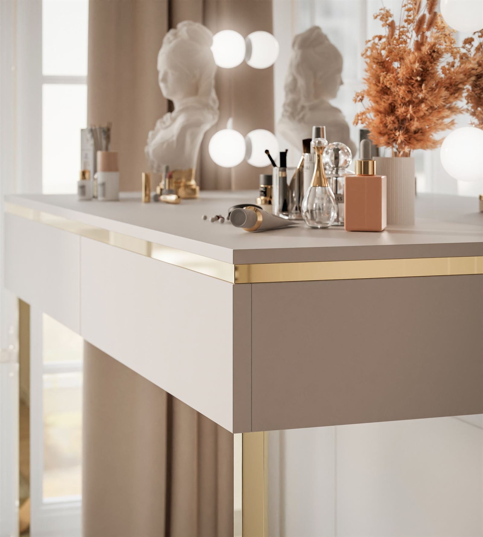 Lookway Schminktisch AURORA GOLD ELITE Kaschmir mit Spiegel, 102x80x43,6 cm – Bild 4 von 5