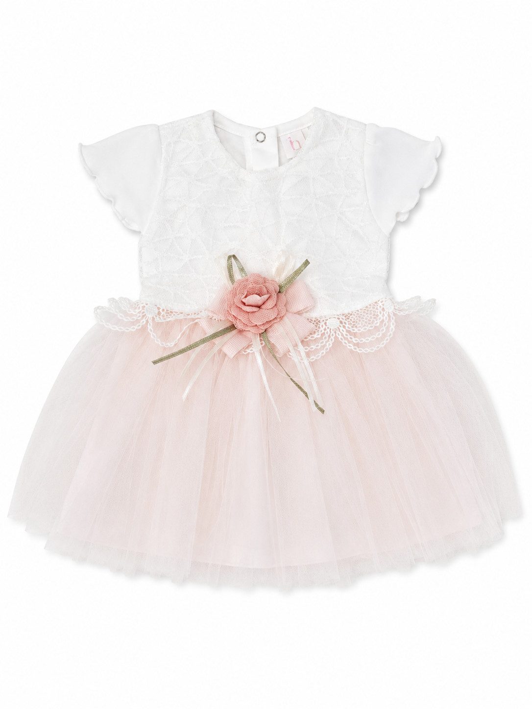 Lorey Medtec Taufkleid Festliches Baby Mädchen Kleid mit Tüllrock und Blume, 100% Baumwolle Spitze, Tüll
